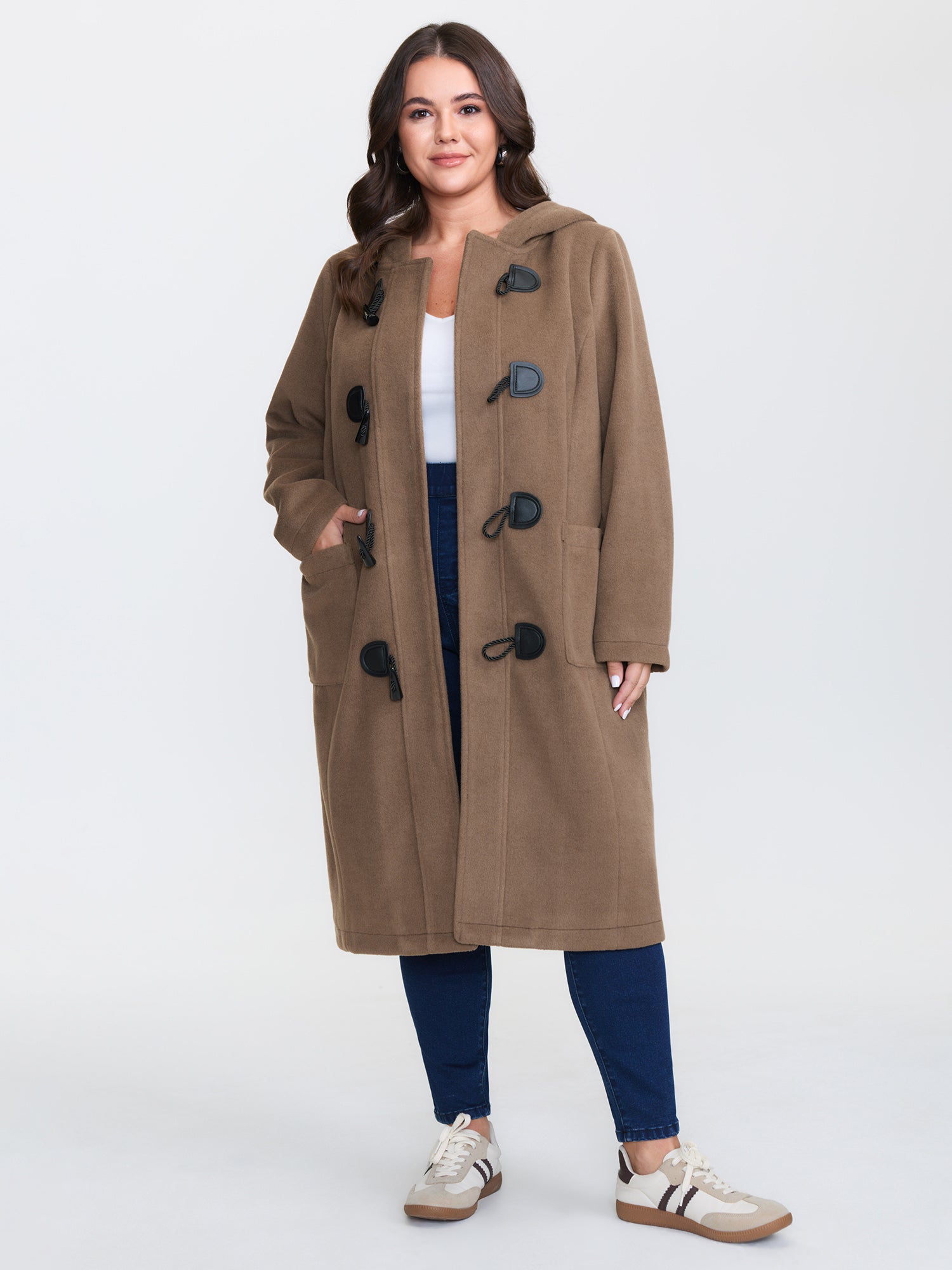 Hooded Relaxed-Fit Horn Button Long Coat