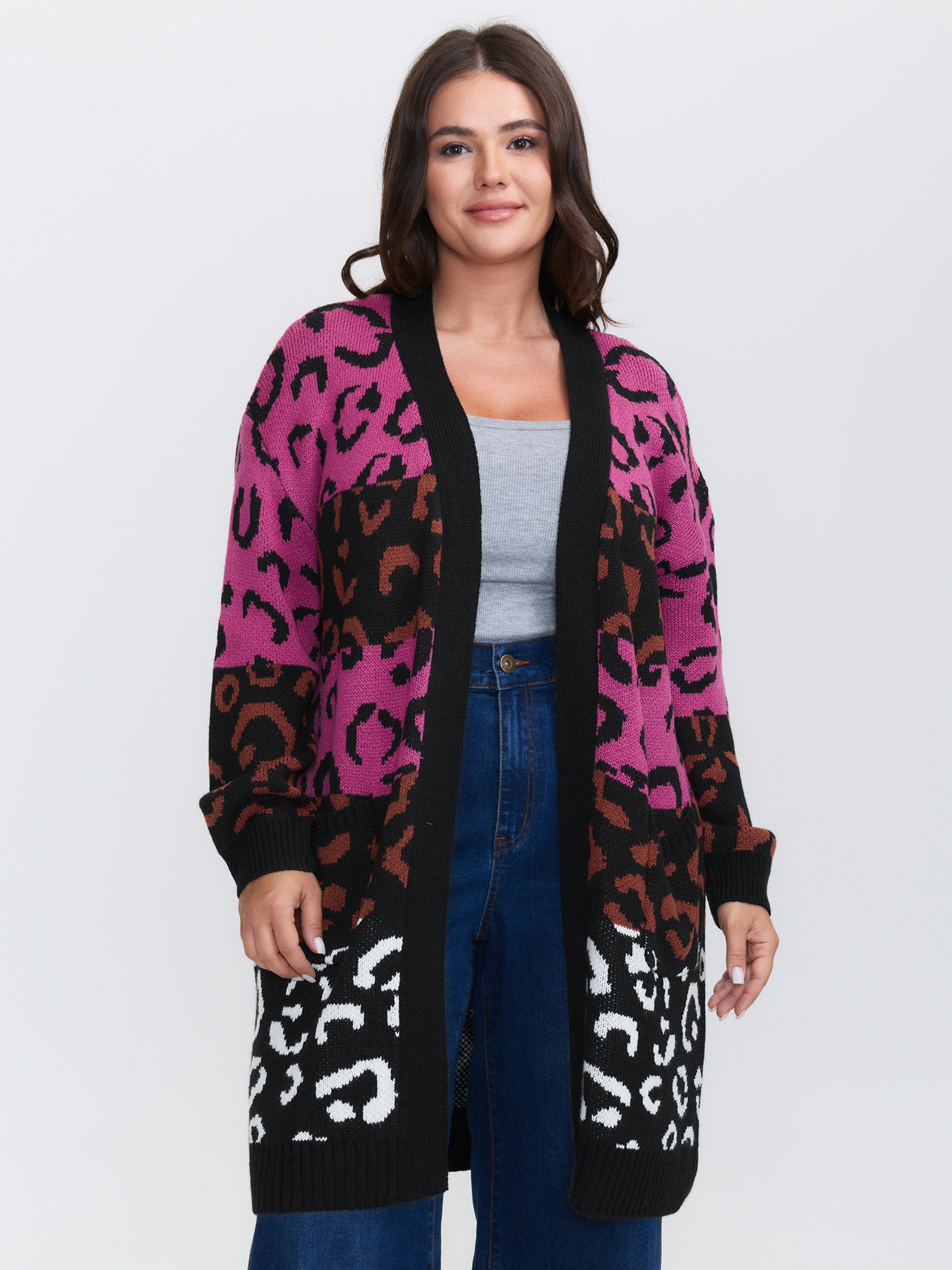 Sweet Leopard Print Jacquard Knit Cardigan