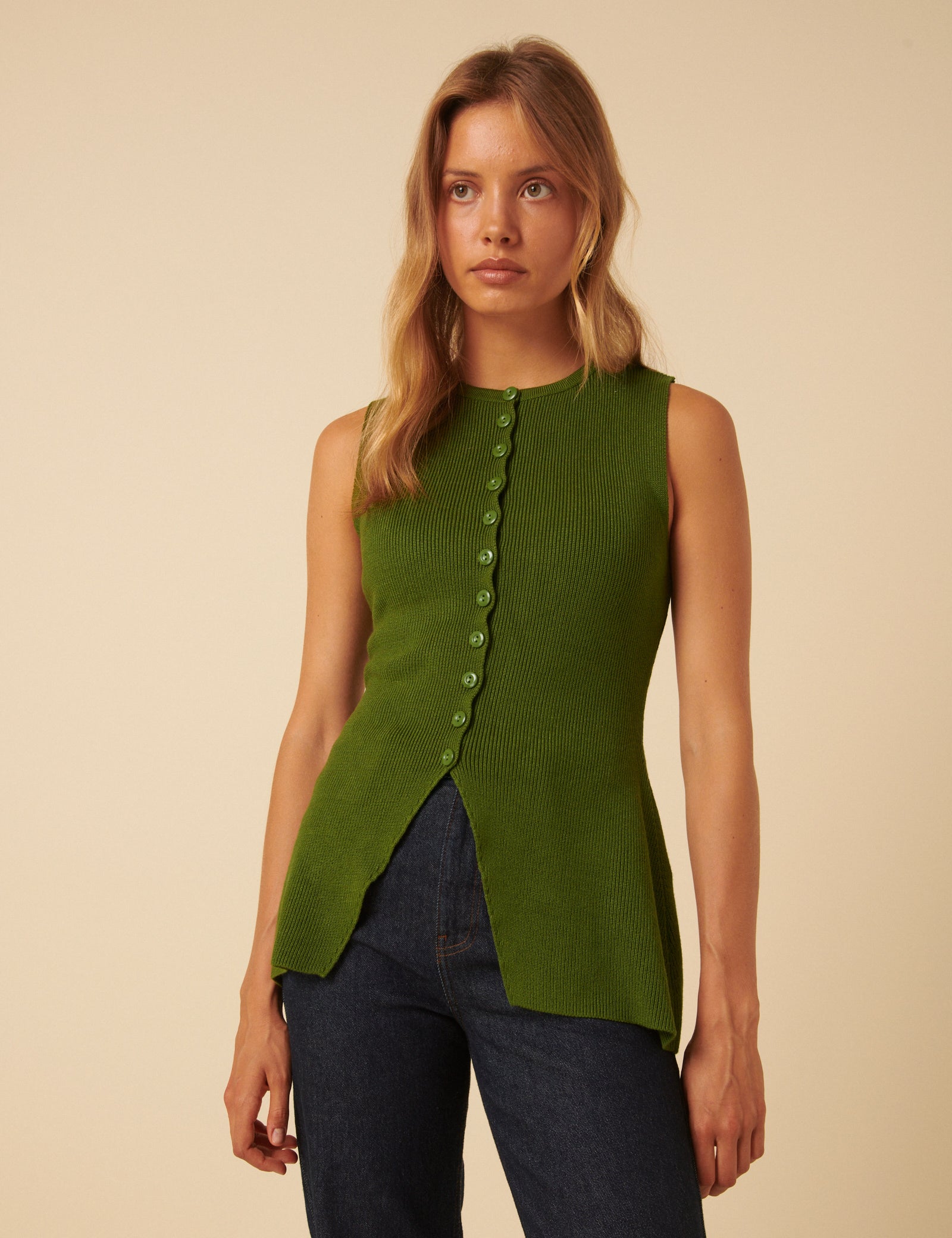 Green Longline Knitted Waistcoat