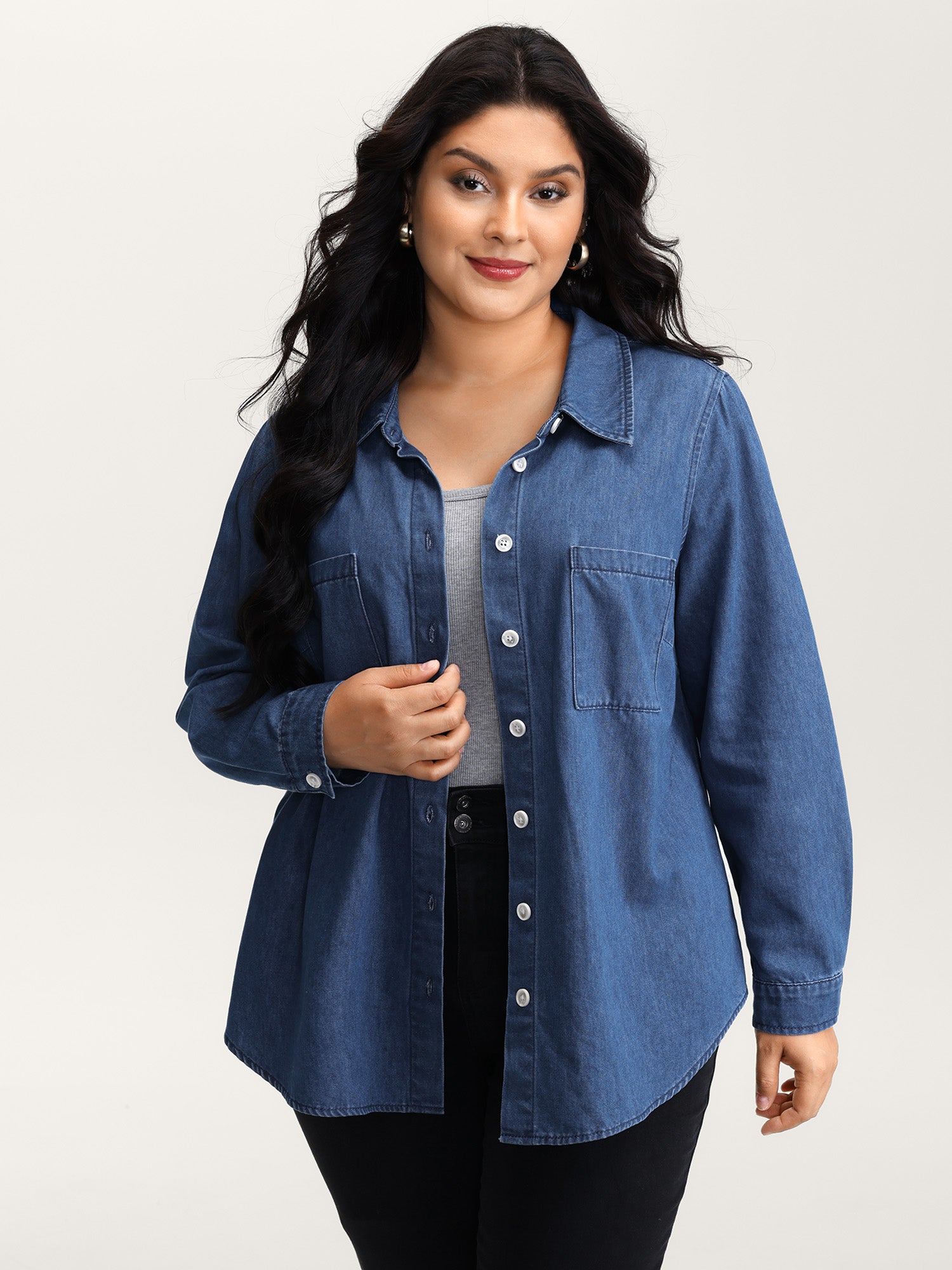 Arc Hem Pockets Denim Top