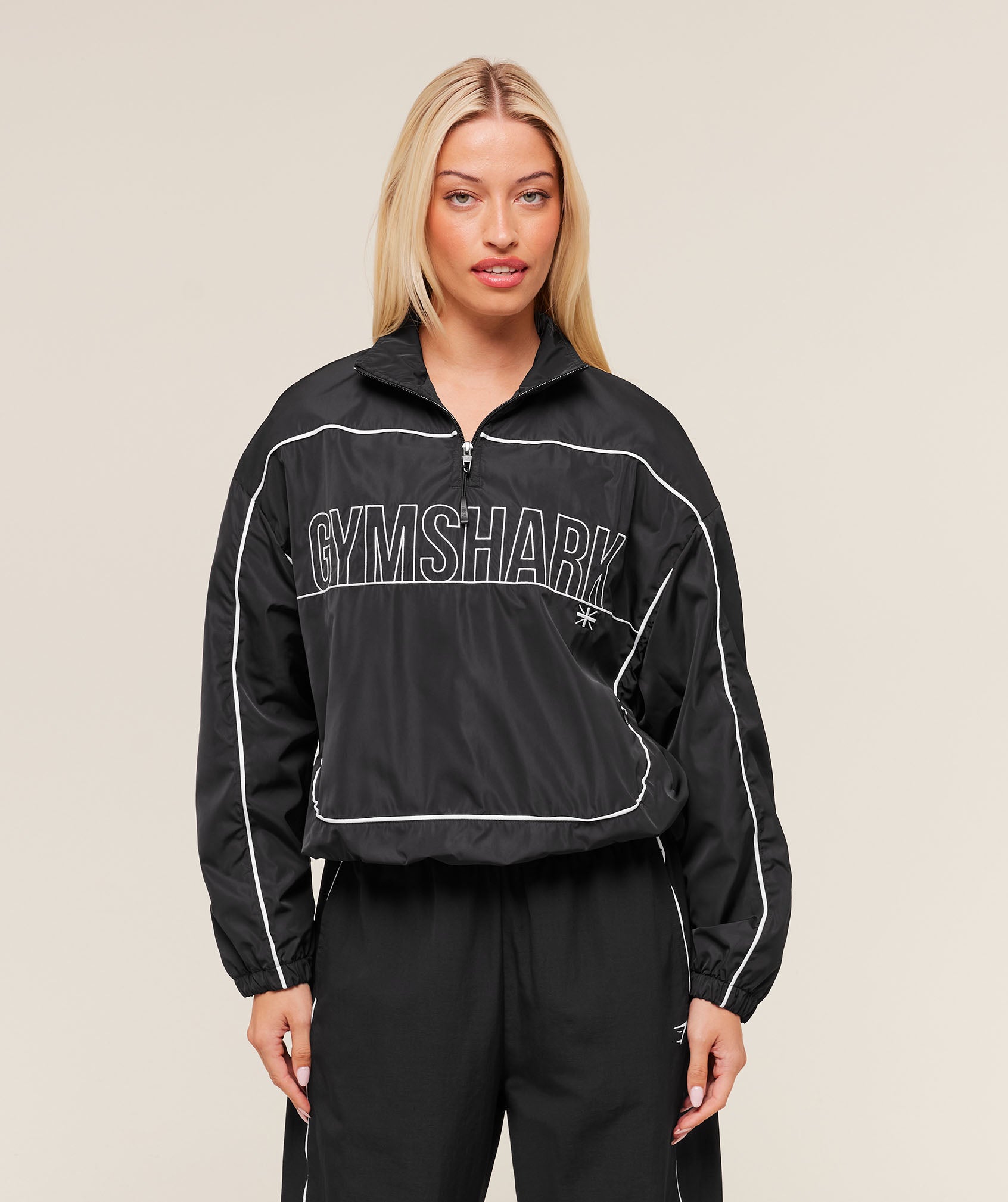 Gymshark Wordmark 1/4 Zip Track Jacket - Black/White
