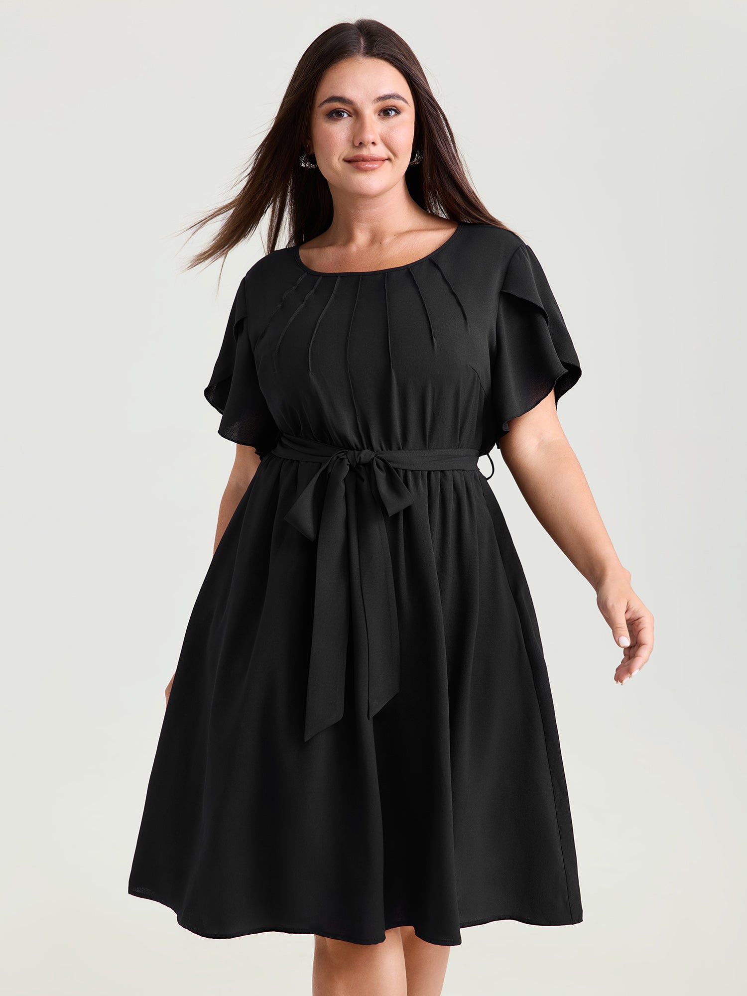 Timeless Waist-Tie Pleated Detail Mini Dress