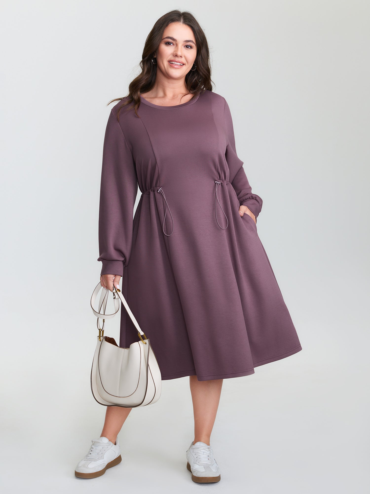 Adjustable Drawstring Side Midi Dress