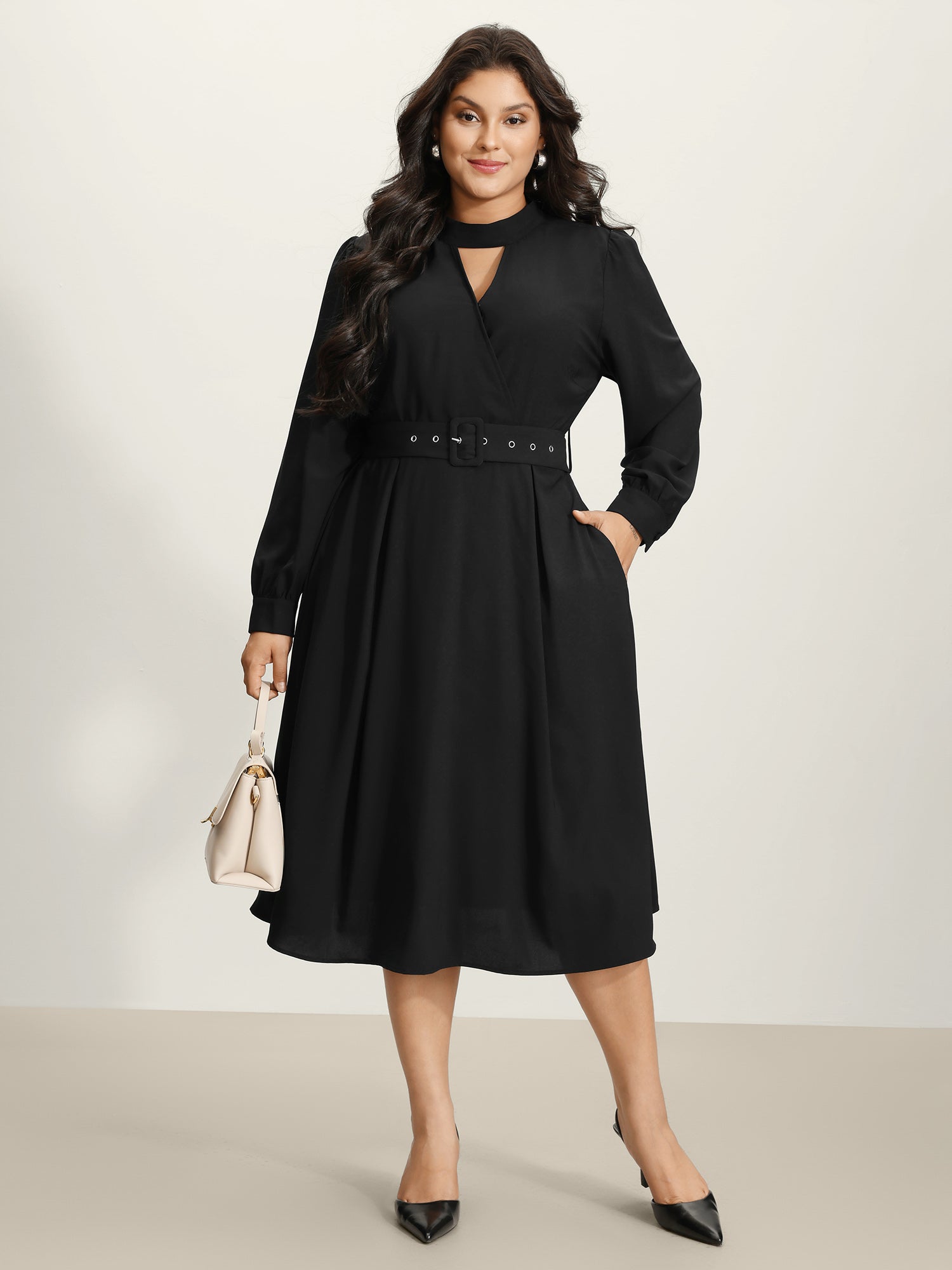 Collar Cut-Out Waist Tie Midi Dress