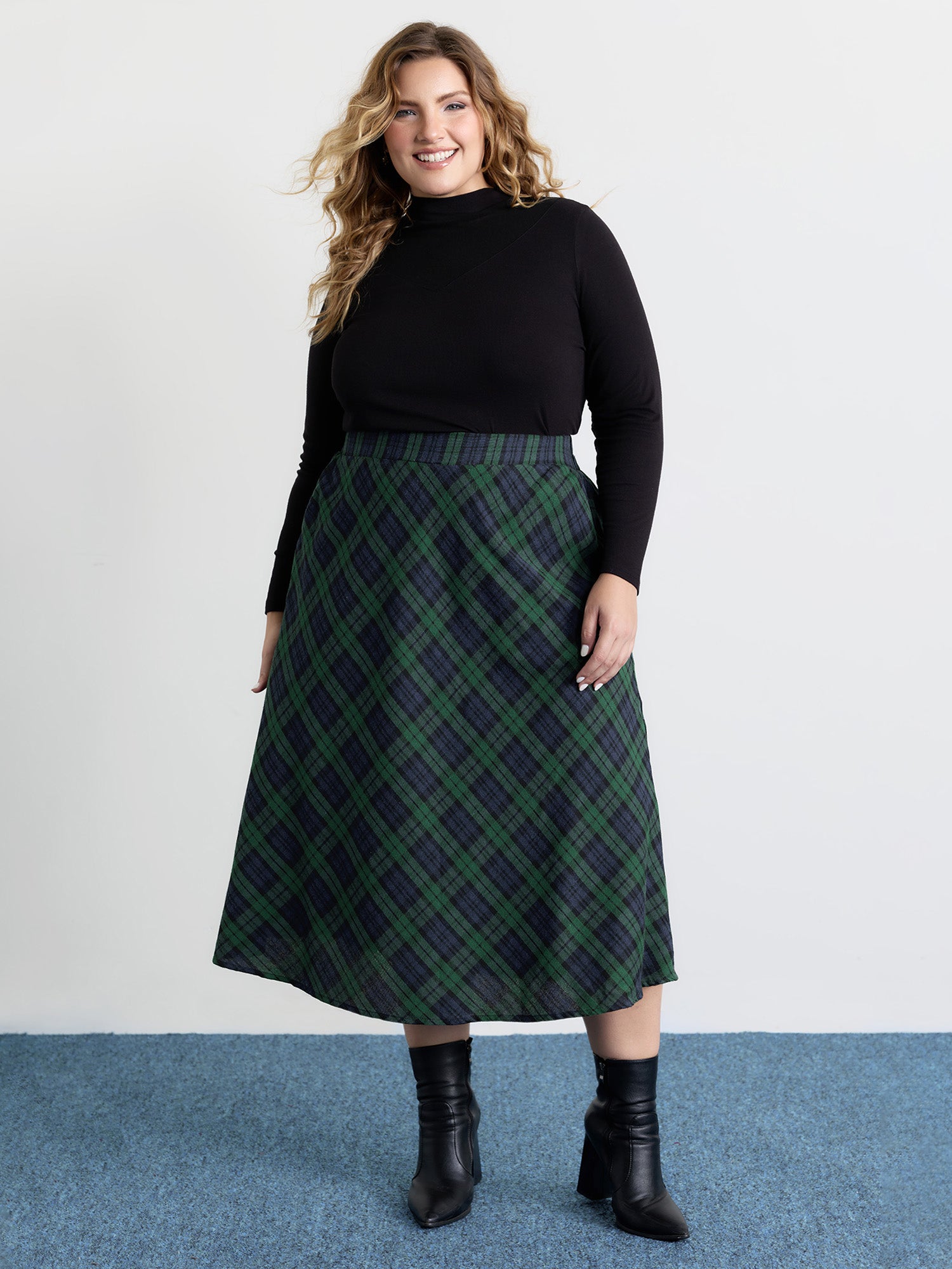 Plaid Stretchy Flowy Maxi Skirt