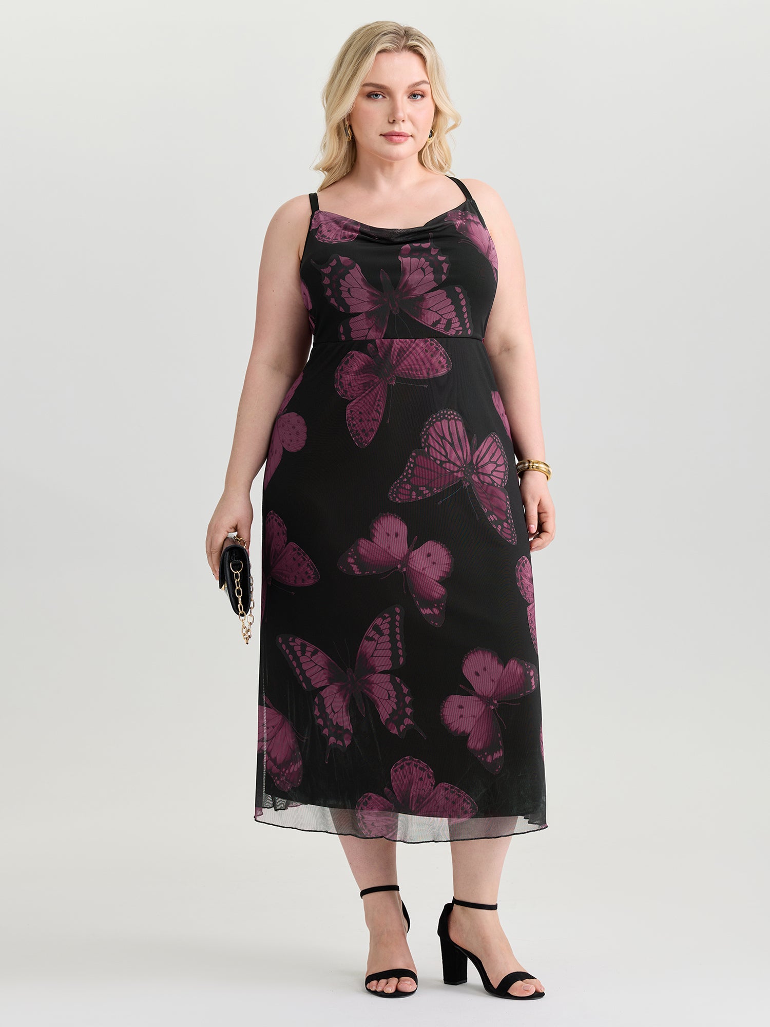Stretchy Butterfly Print Cami Maxi Dress