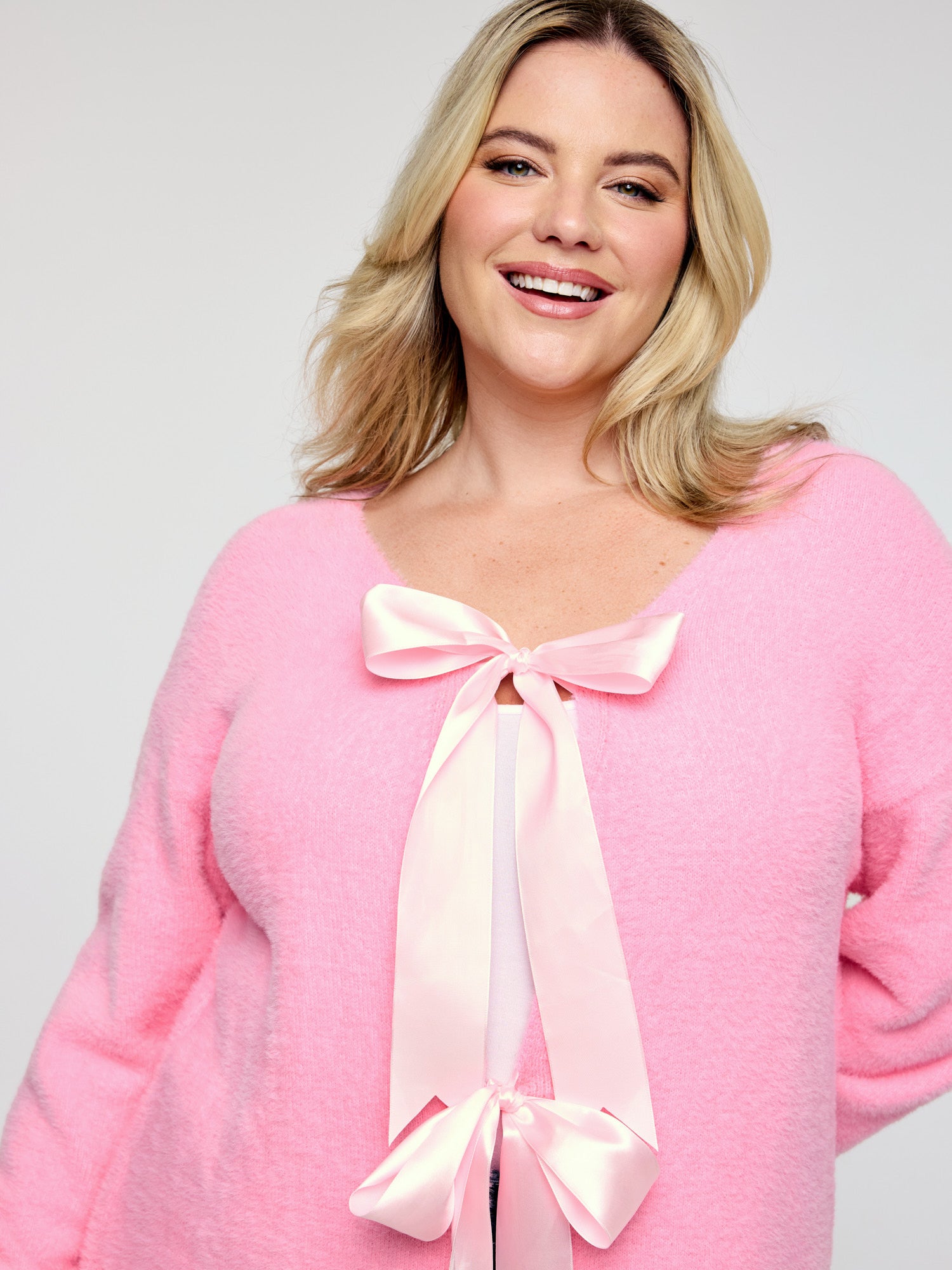 Fluffy Ribbon Bowtie Knit Cardigan