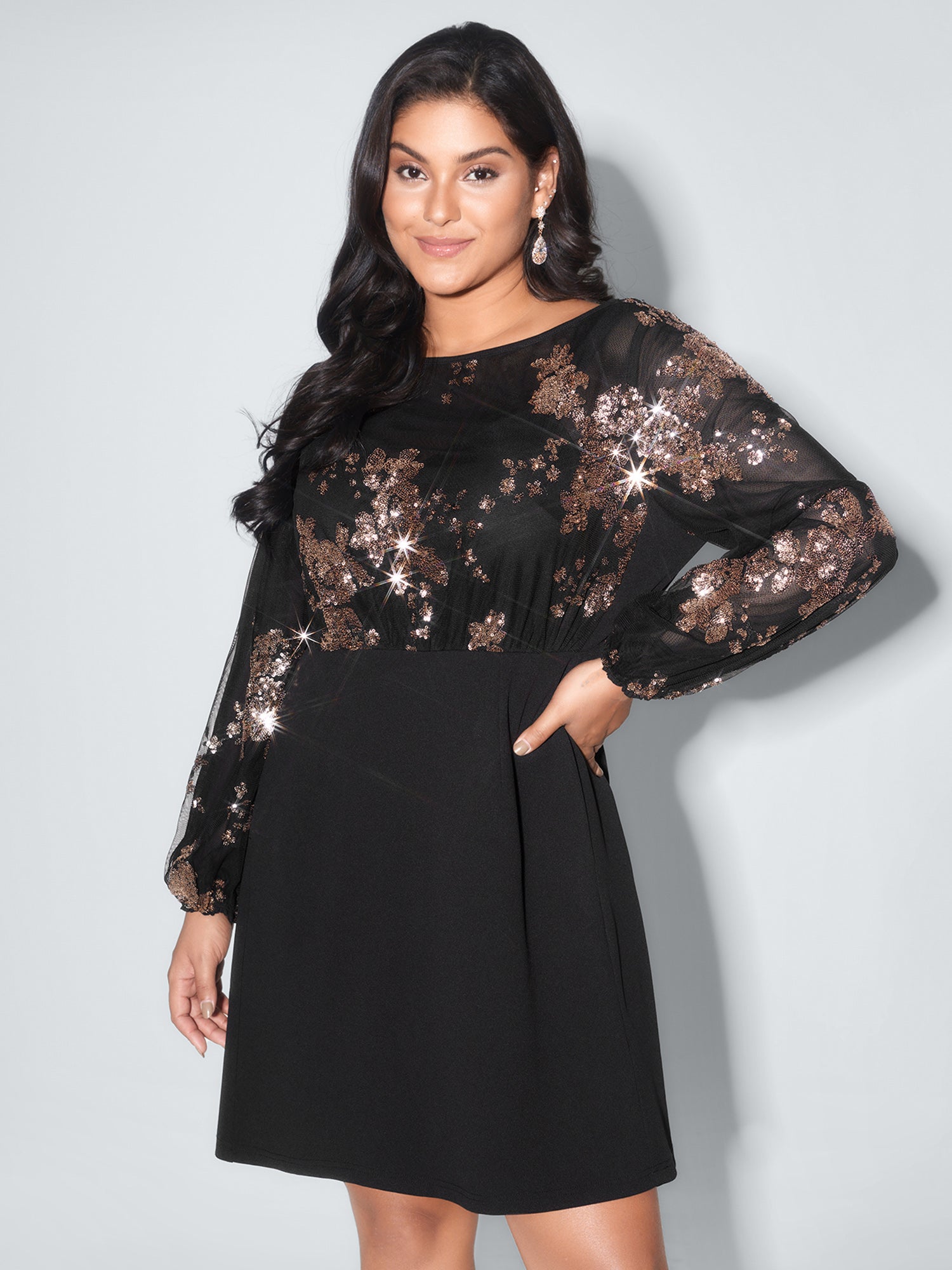 Floral Print Sheer Contrast Midi Dress