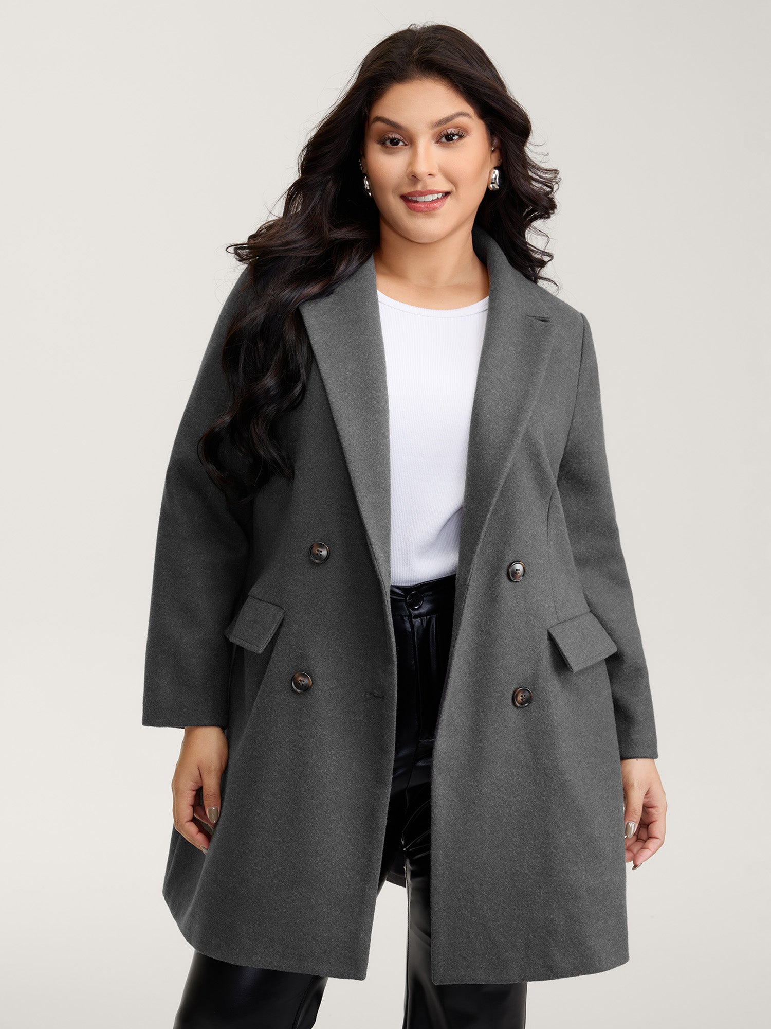 Solid Suit Collar Buttons Pockets Coat