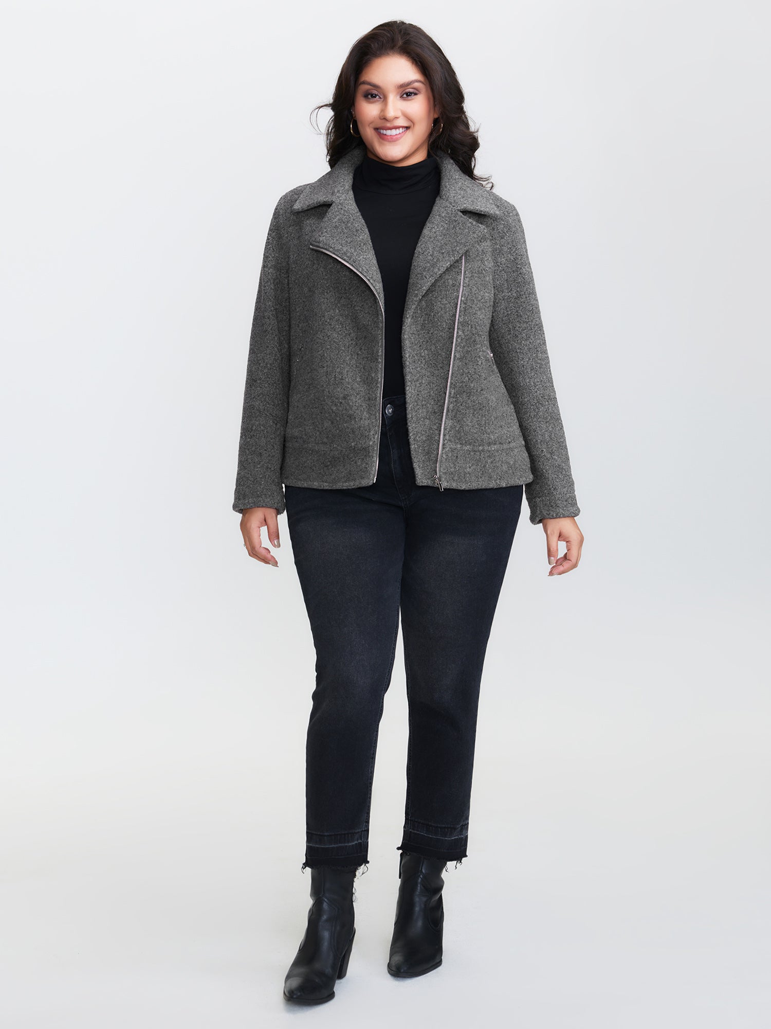 Textured Pockets Crossover Zipper Jacket