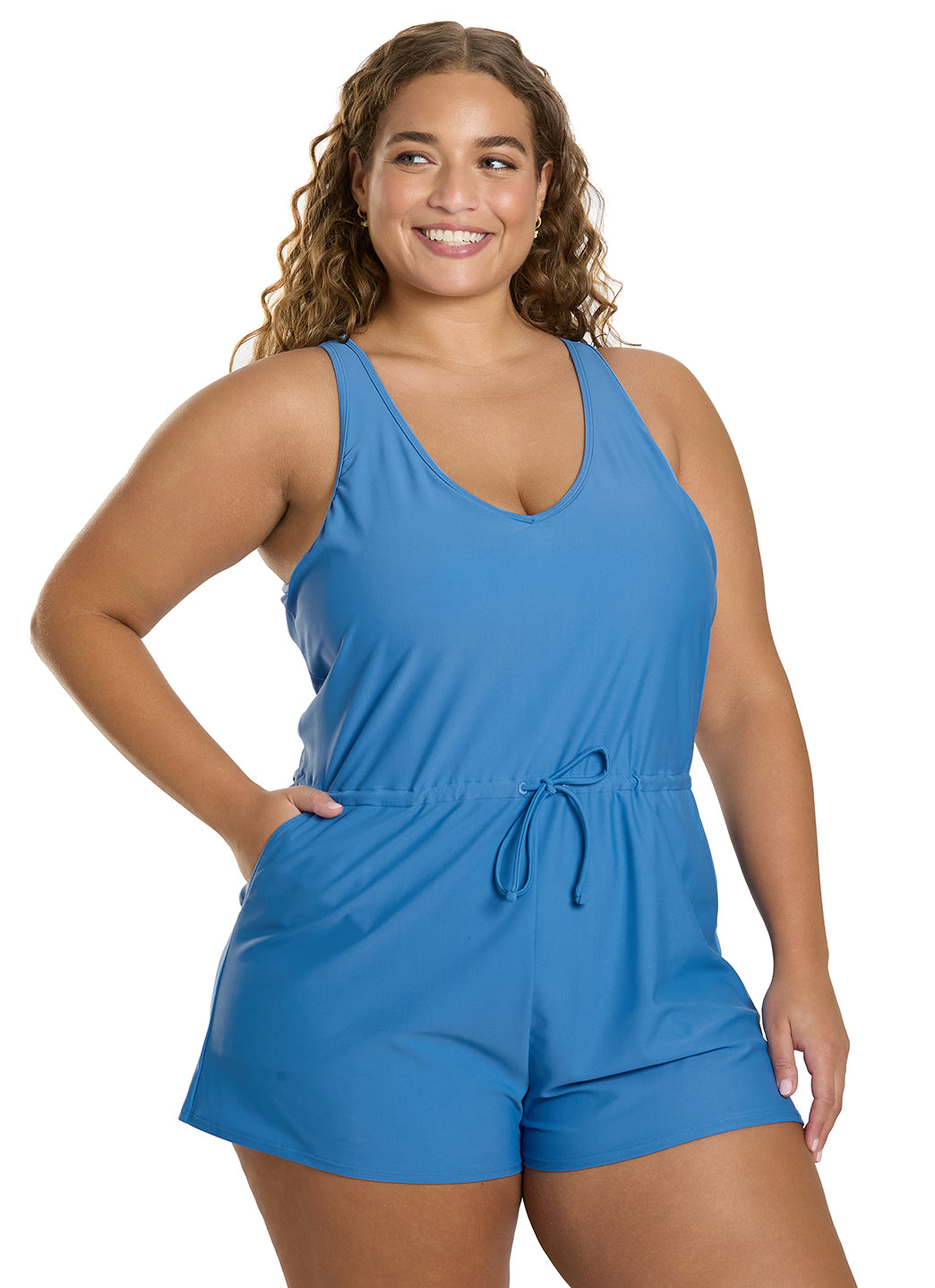 Sporti Plus Size Starlet Solid Tummy Control Swim Romper
