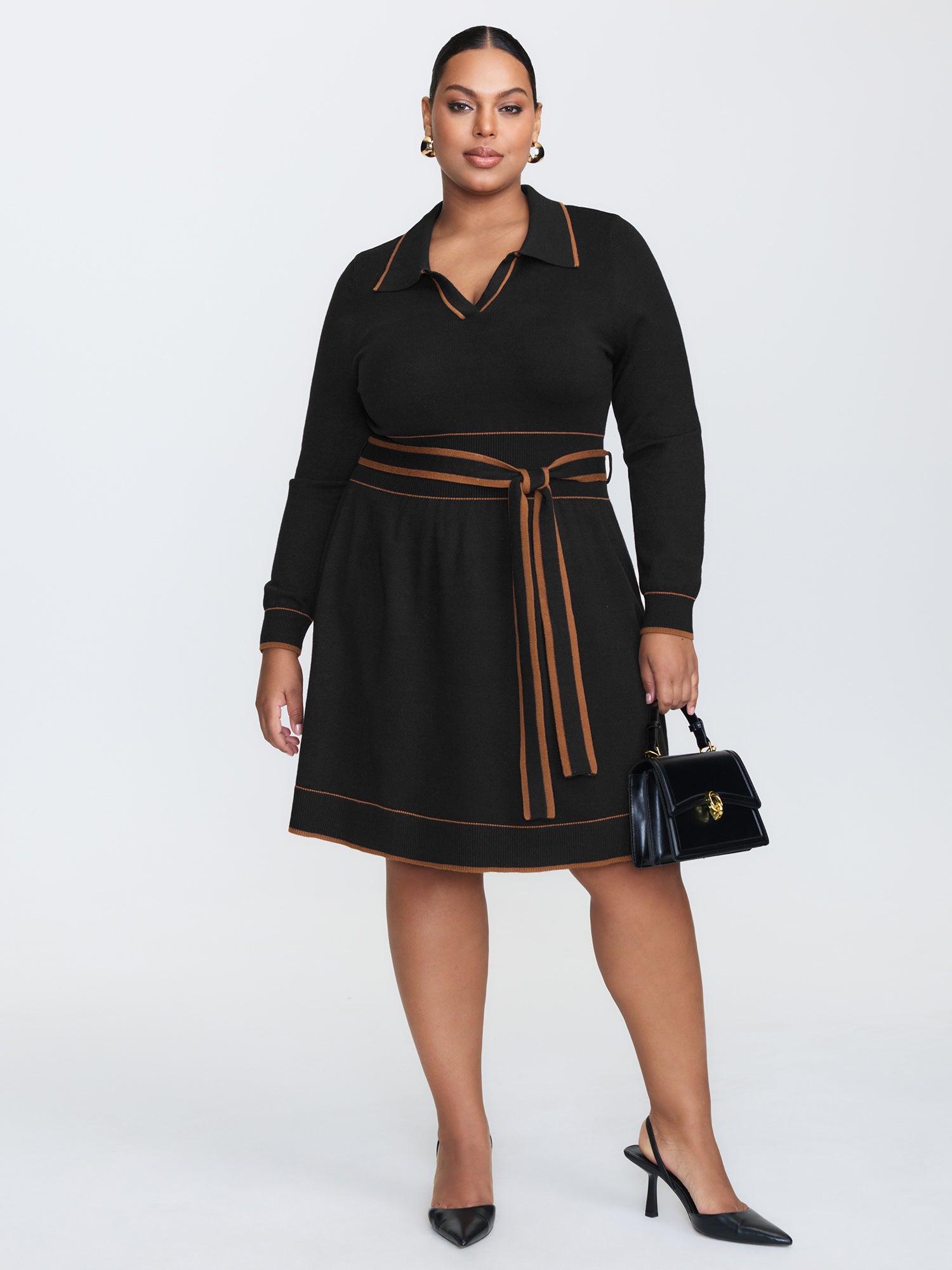 Supersoft Color Contrast Belt Sweater Dress