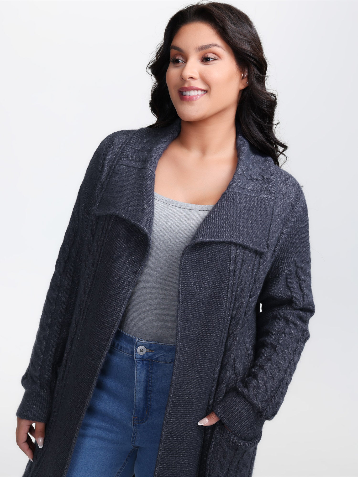 Twisted Texture Pockets Slit Knit Cardigan