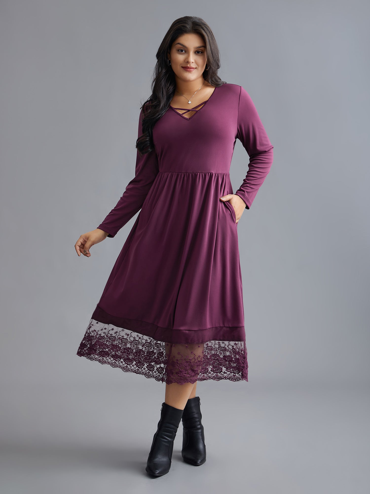 Floral Embroidered Mesh Crisscross Dress