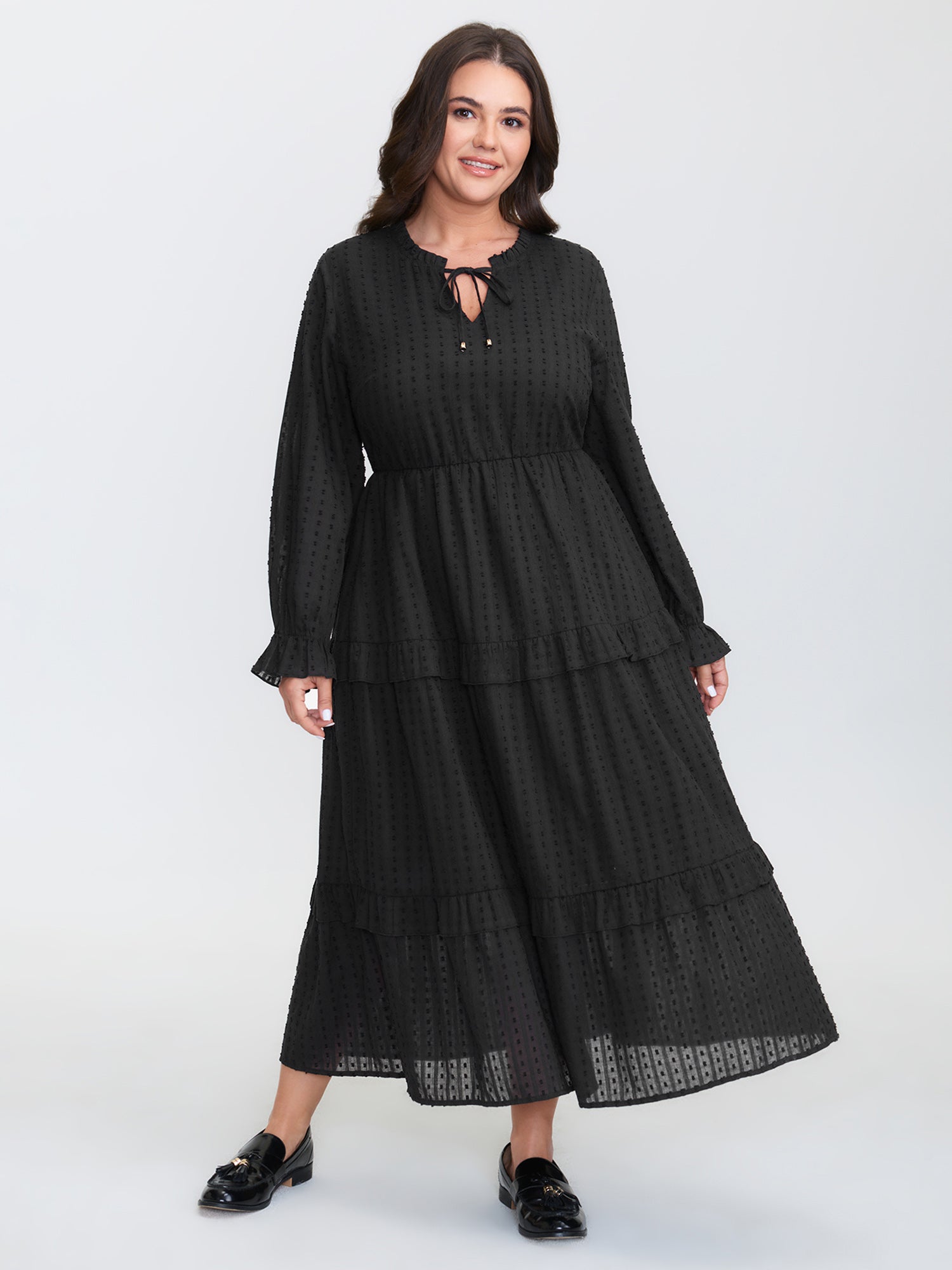 Ruffled Tiered Drawstring Neckline Maxi Dress