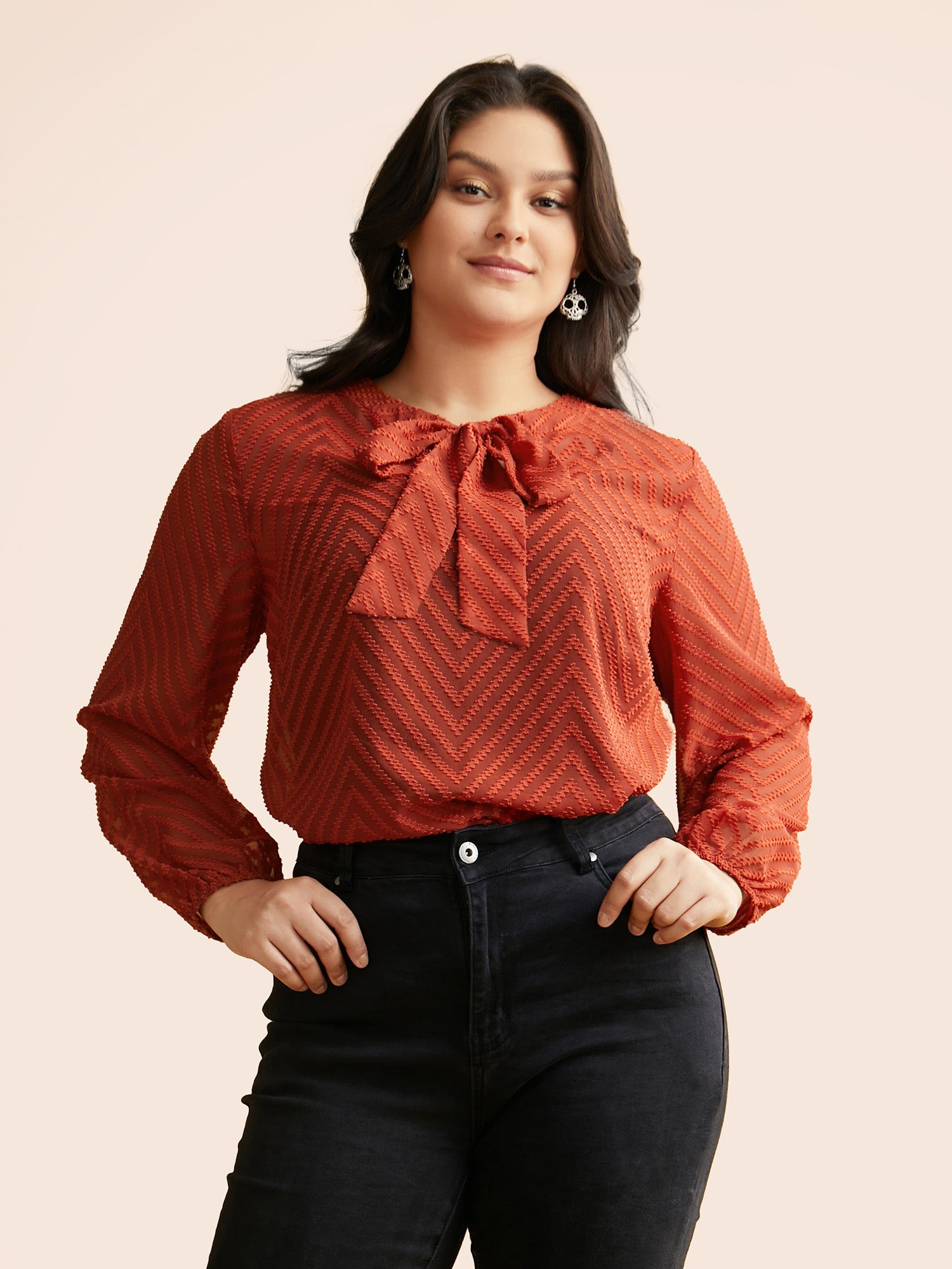 Wicked Neck Ribbon Lantern Sleeve Blouse