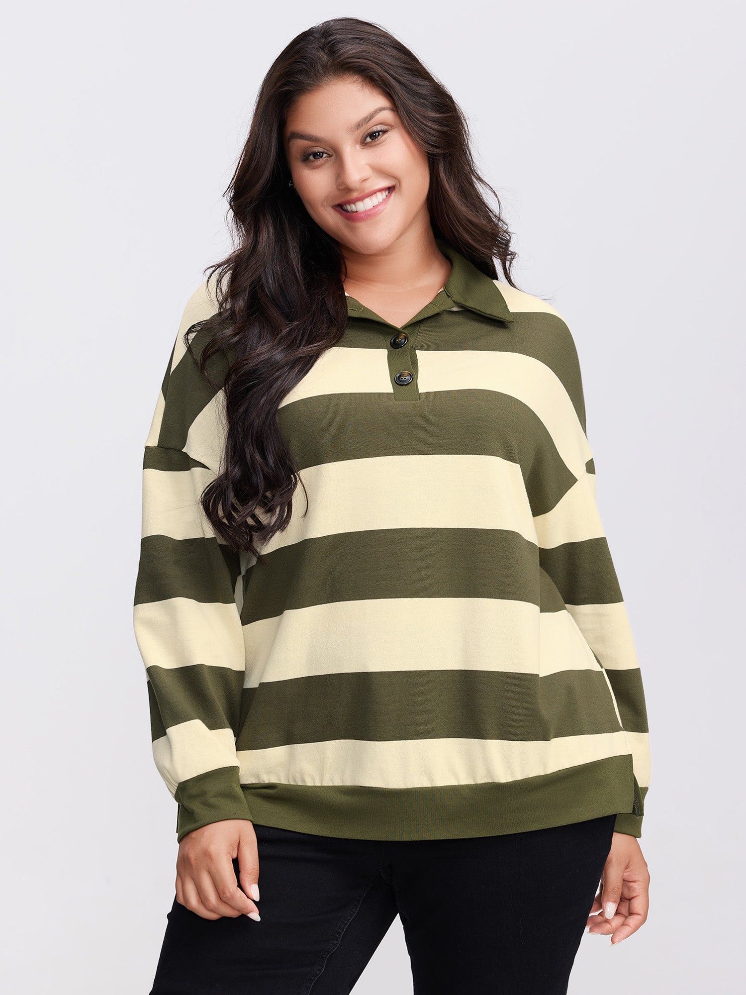 Pure Cotton Stripe Polo Collar Sweatshirt