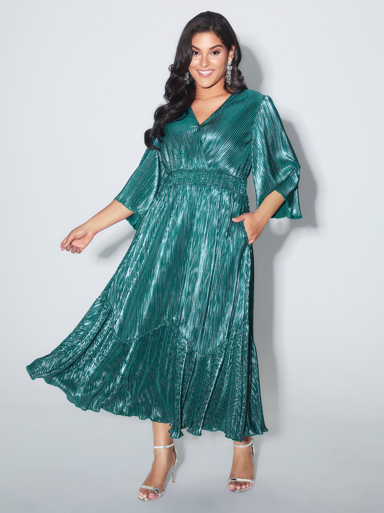 Shimmery Gold Stamped Textured Midi Dress