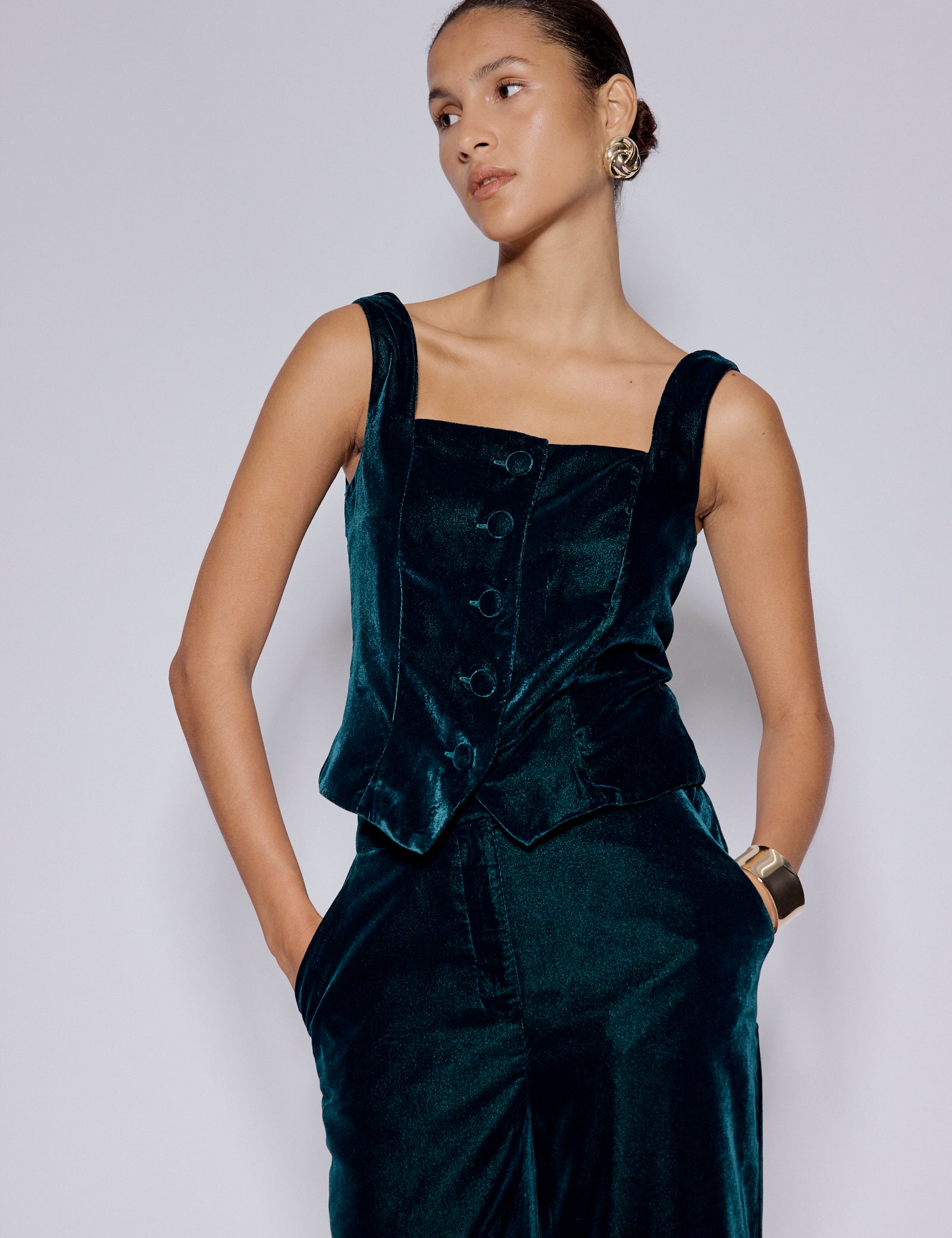 Green Velvet Square Neck Waistcoat