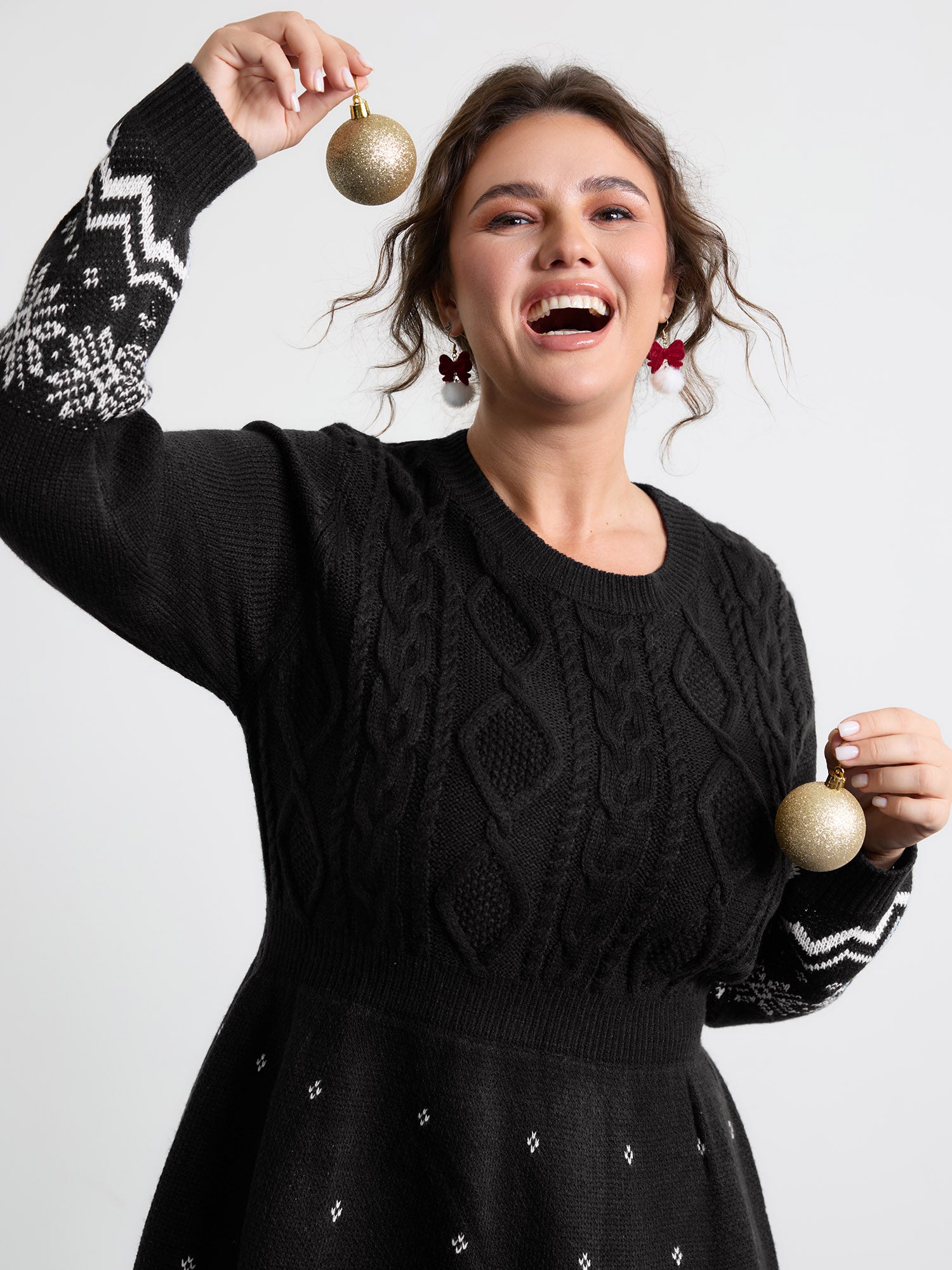 Christmas Textured Pattern Midi Sweater Dress