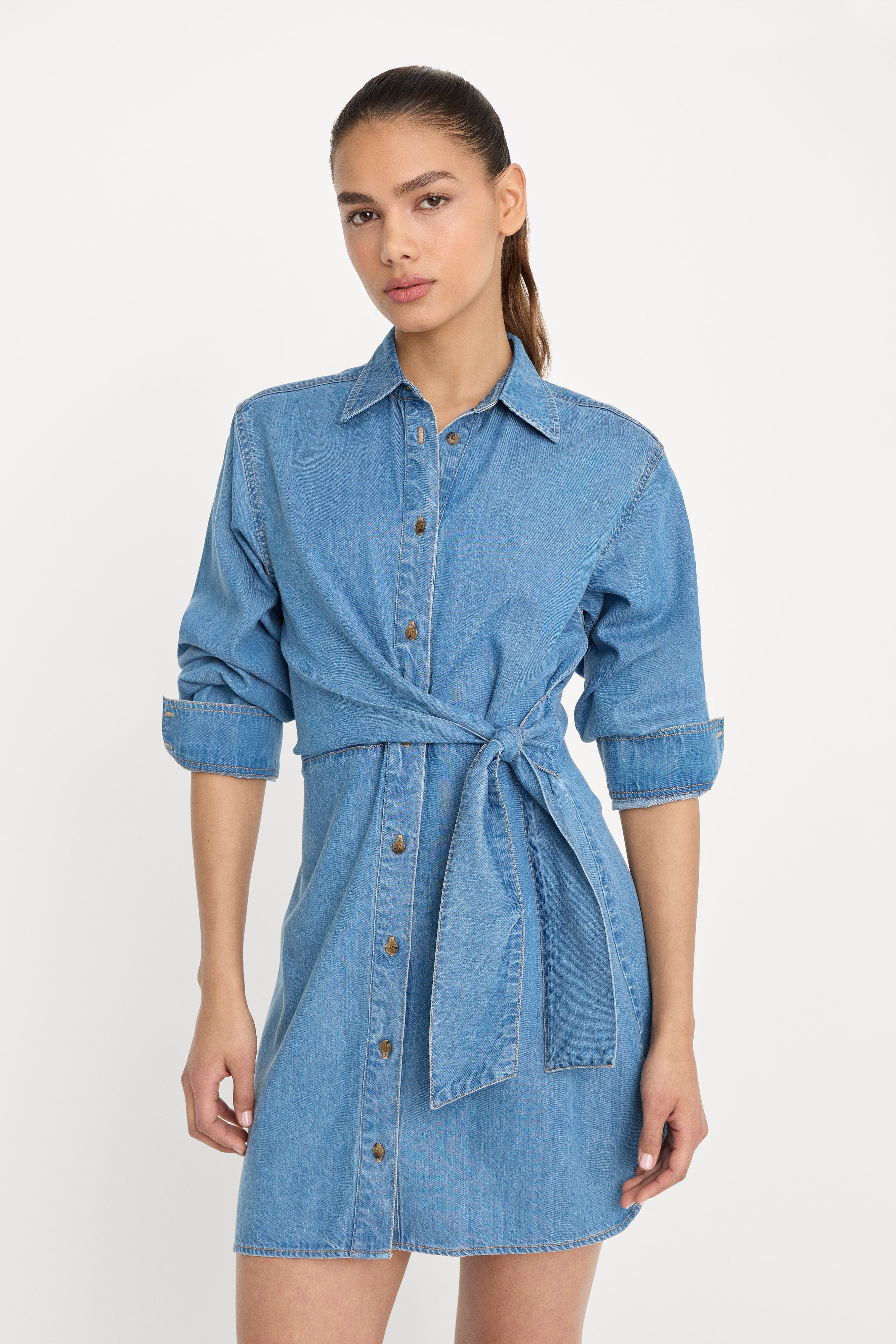 DENIM WRAP SHIRT DRESS | INDIGO266