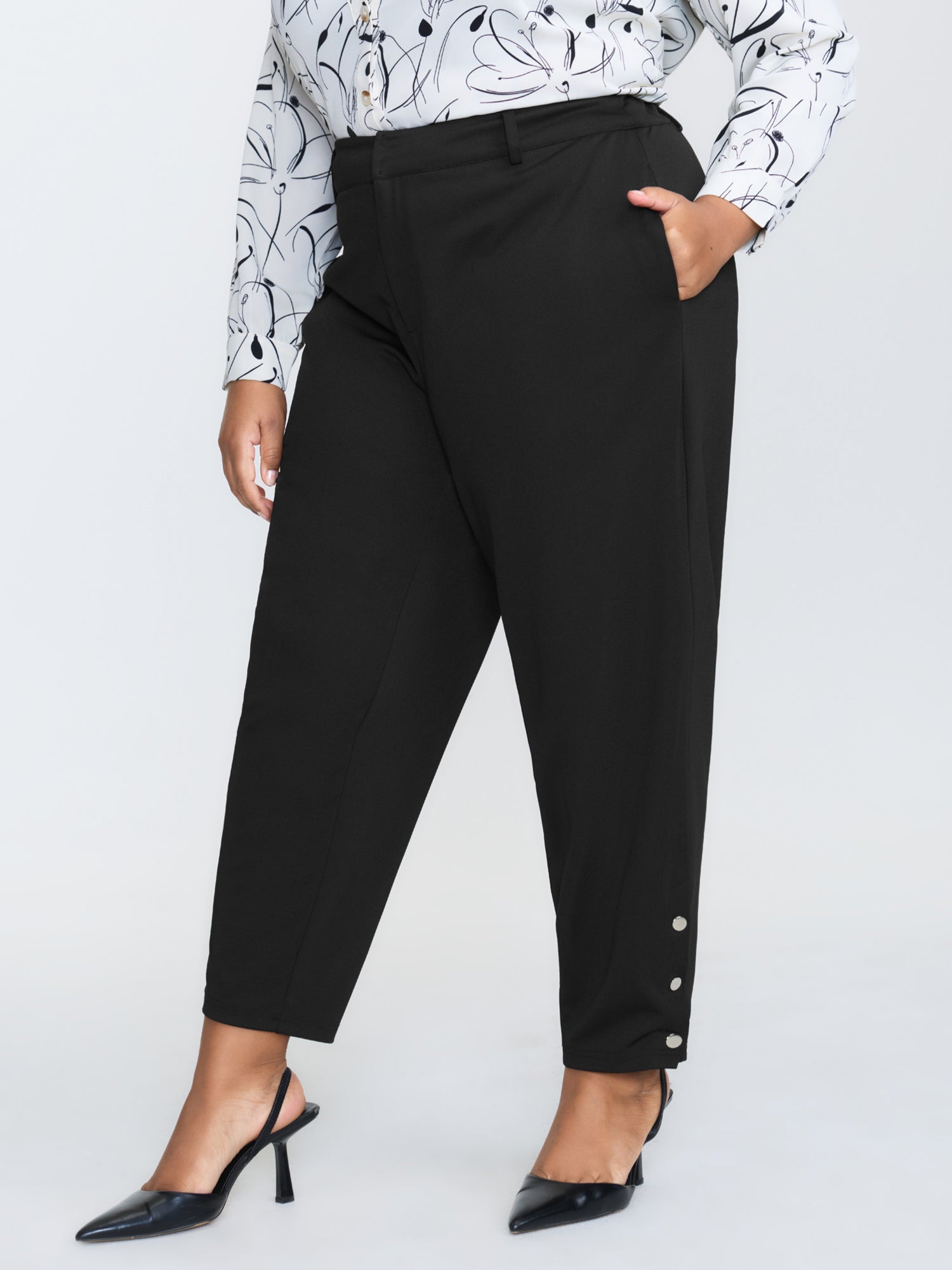 Stretchy Adjustable Fit Button Hem Pants