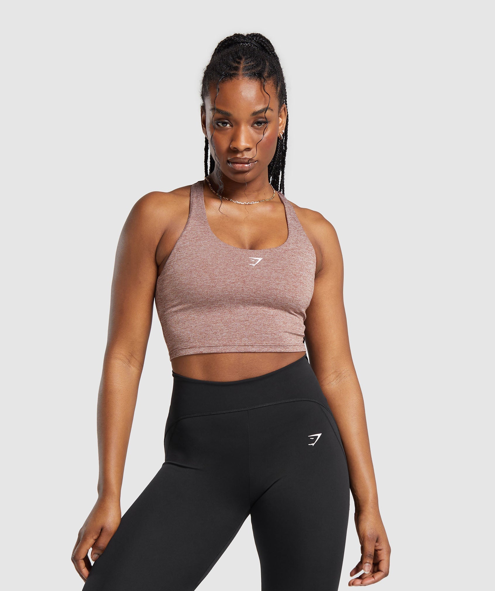 Gymshark Marl Racer Crop Tank With Shelf - Rust Brown/Undyed Marl