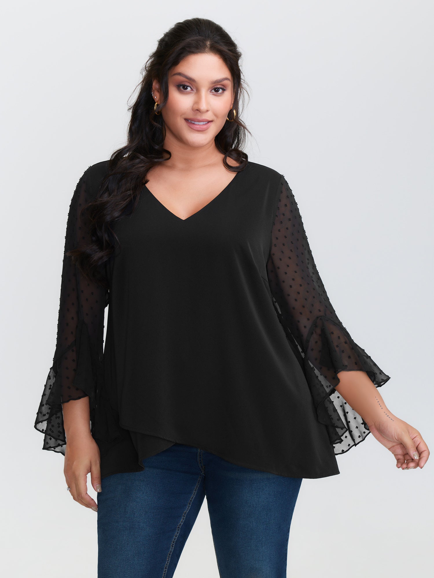 Sheer Polka Dots Sleeve Knit Top