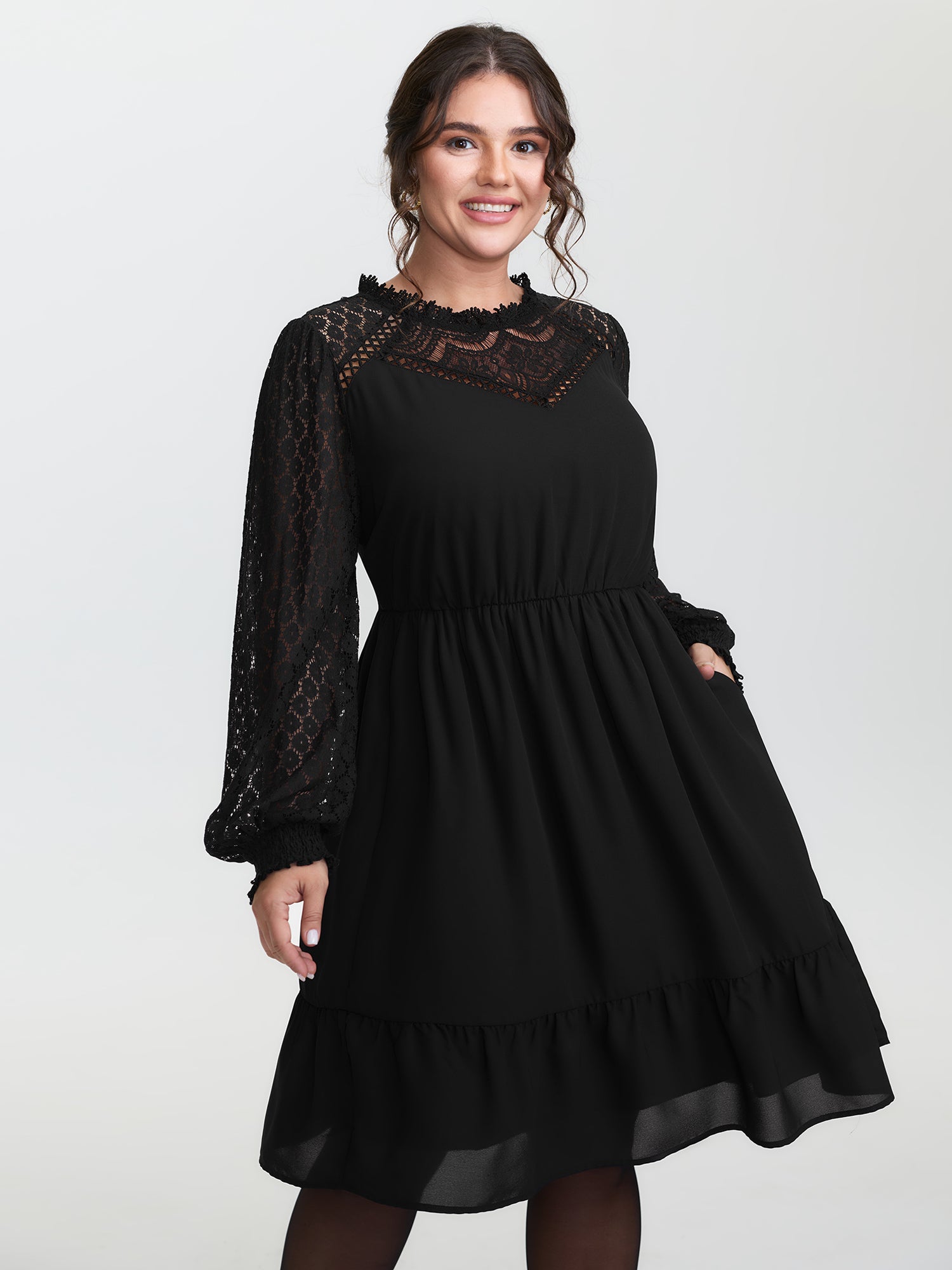 Sheer Lace Cut-Out Detail Midi Dress