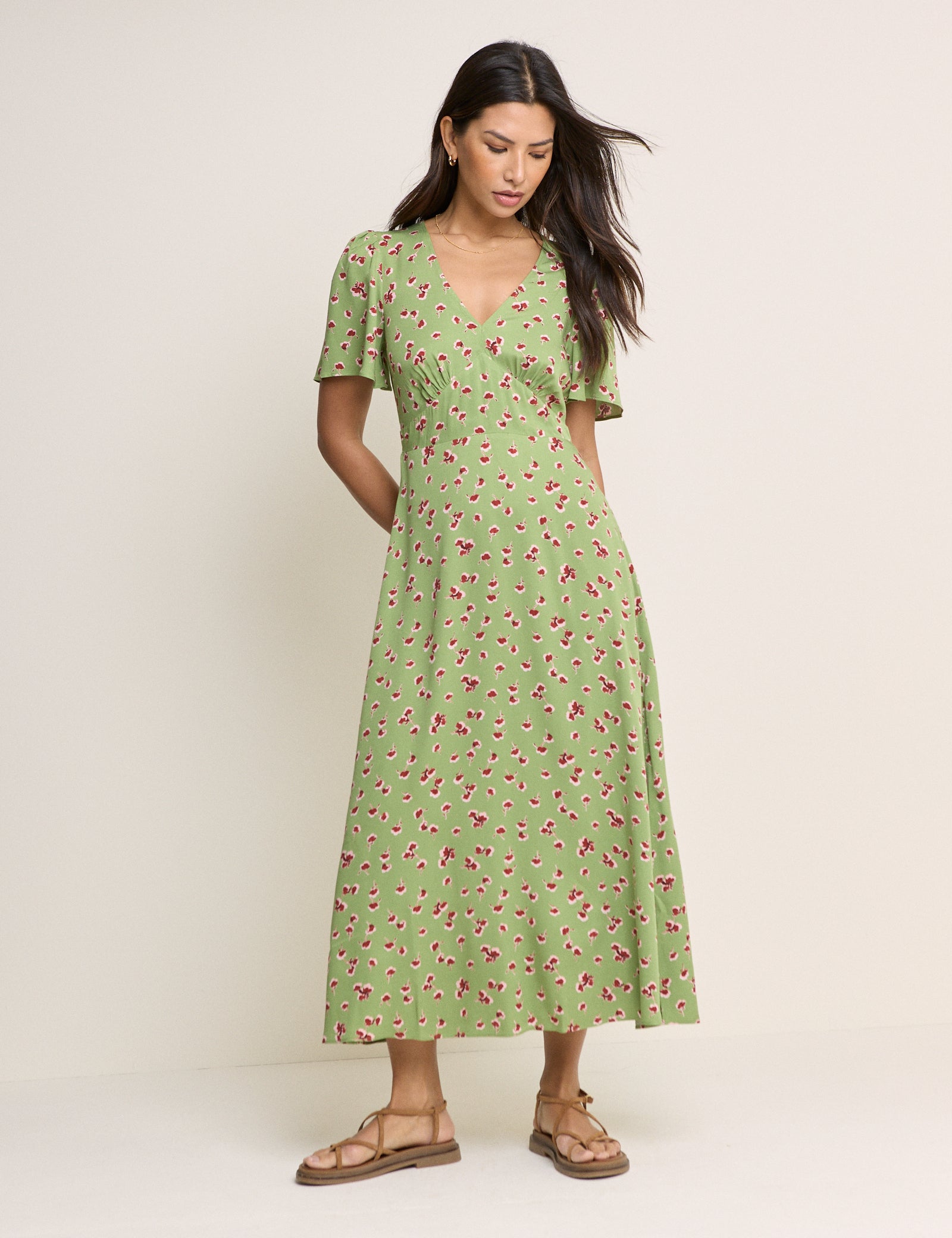 Green Floral Atlas Midi Dress