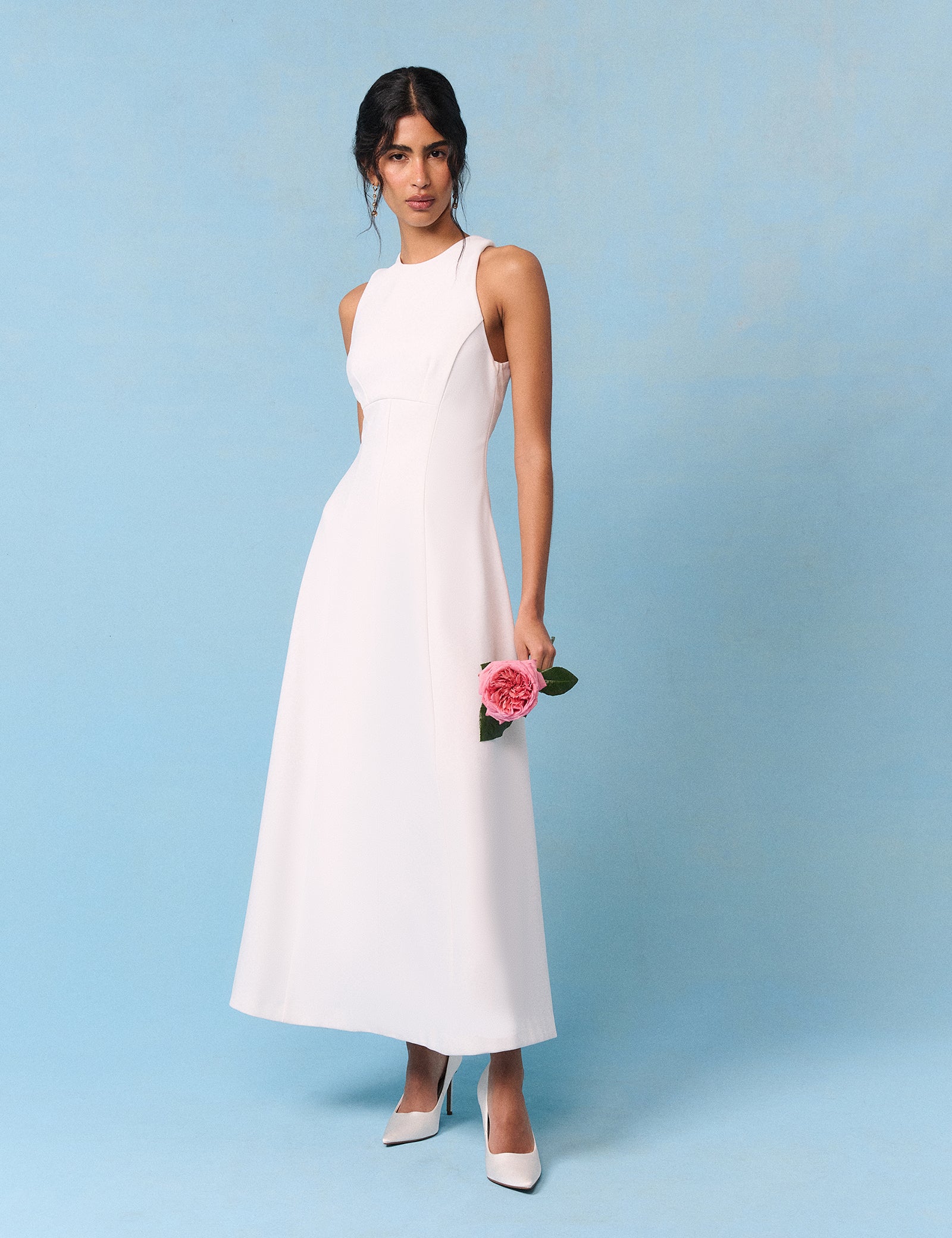 Bridal Ivory Crepe Cross Back Antonia Midi Dress
