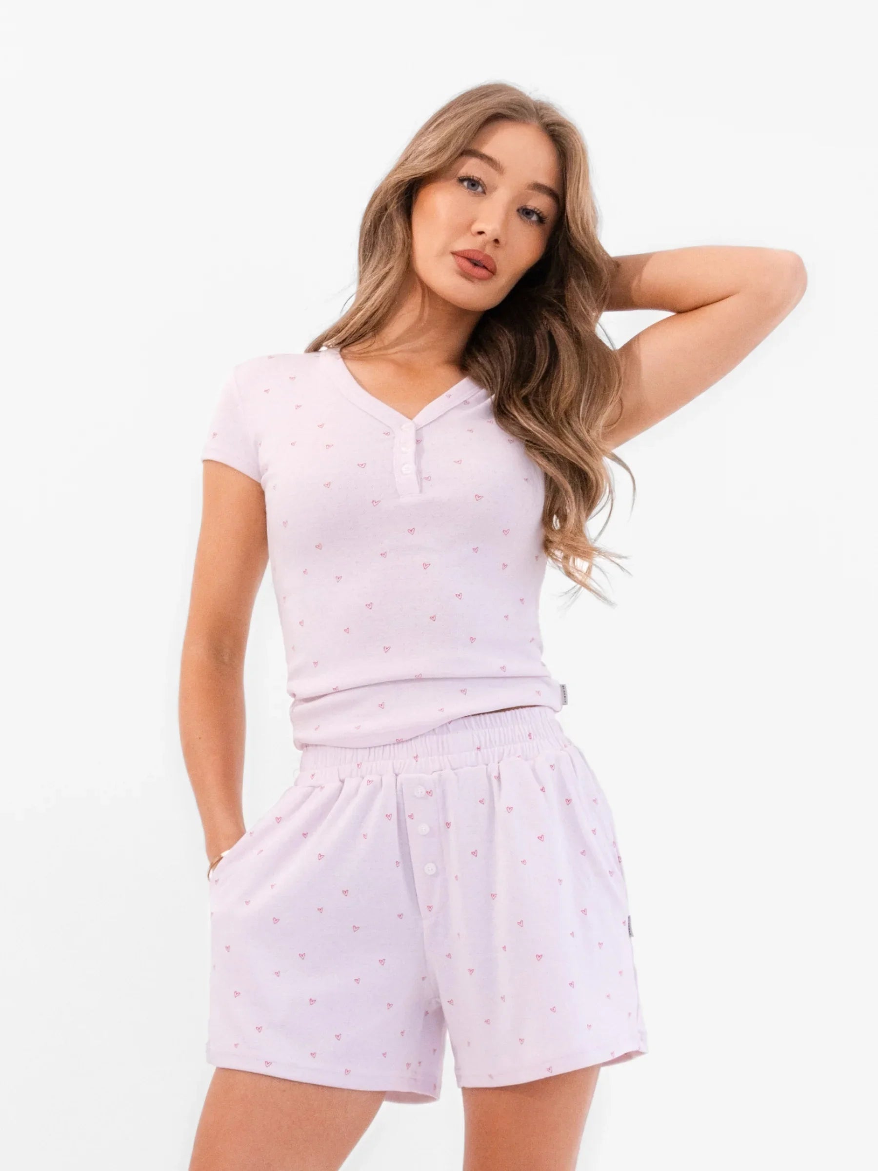 Avery Pointelle Top - Heart Print