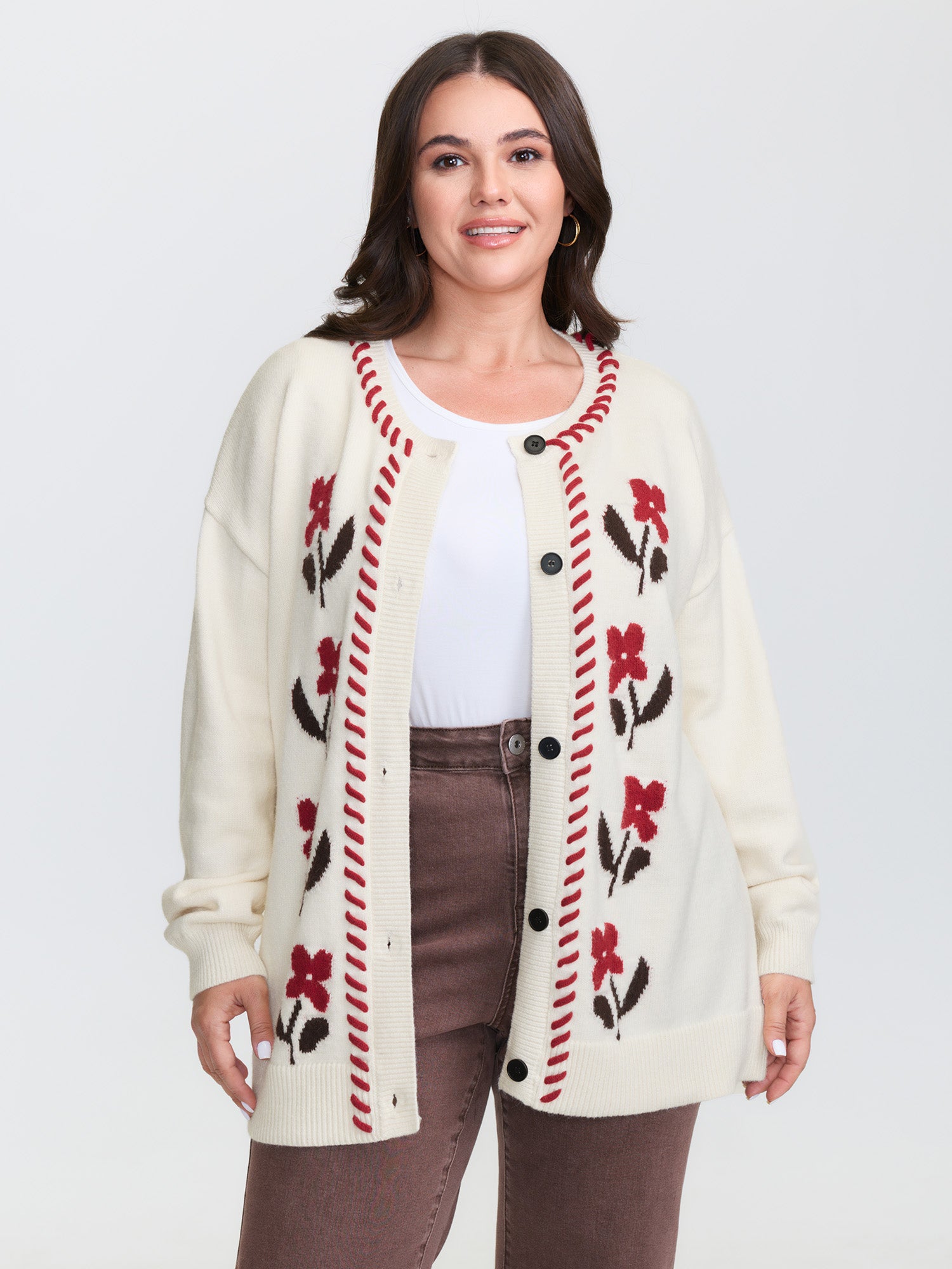 Floral Handmade Stitches Jacquard Knit Cardigan