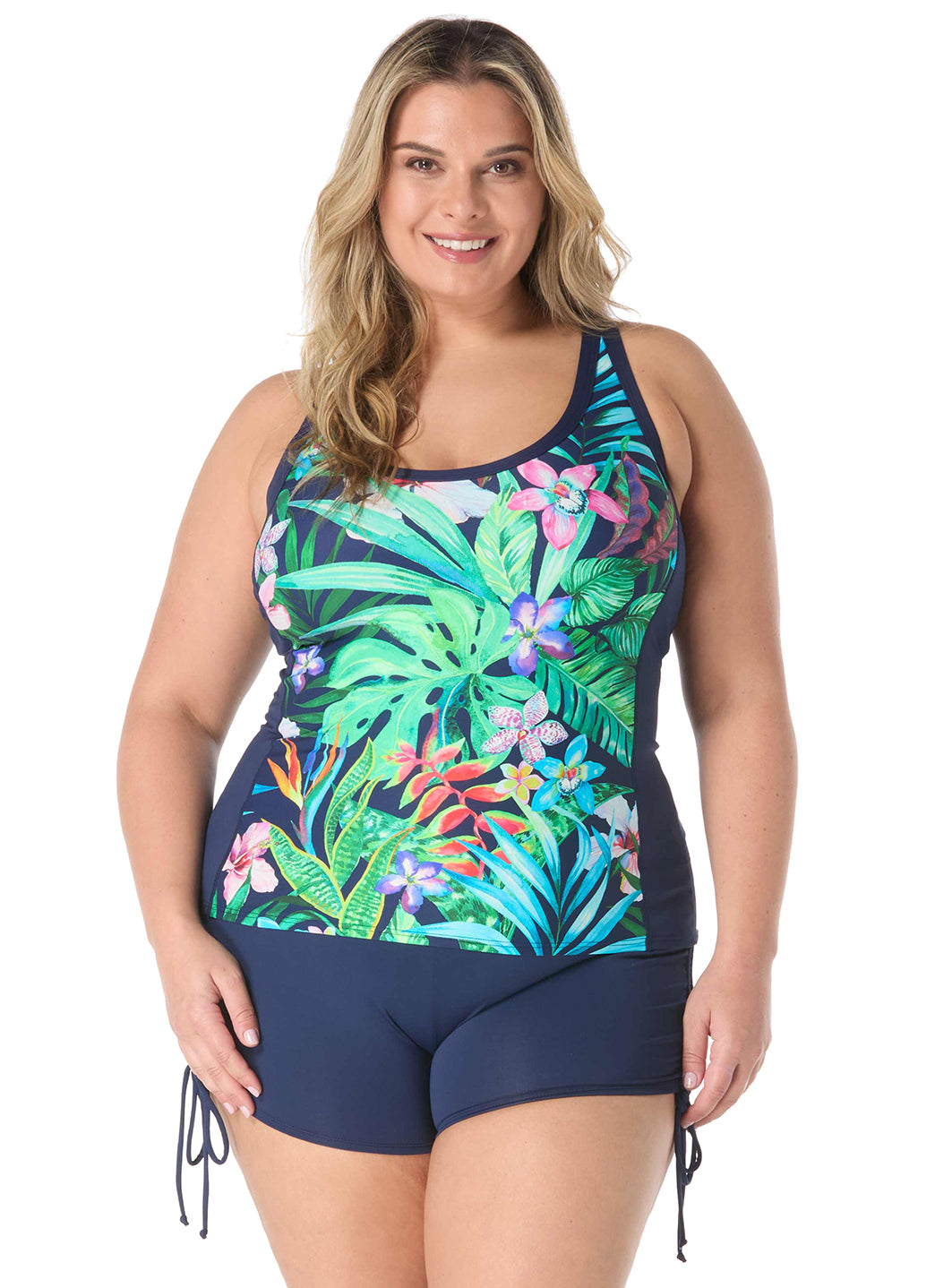 Beach House Women's Plus Size Tropic Paradise Ambition Fitted Cross Back Tankini Top