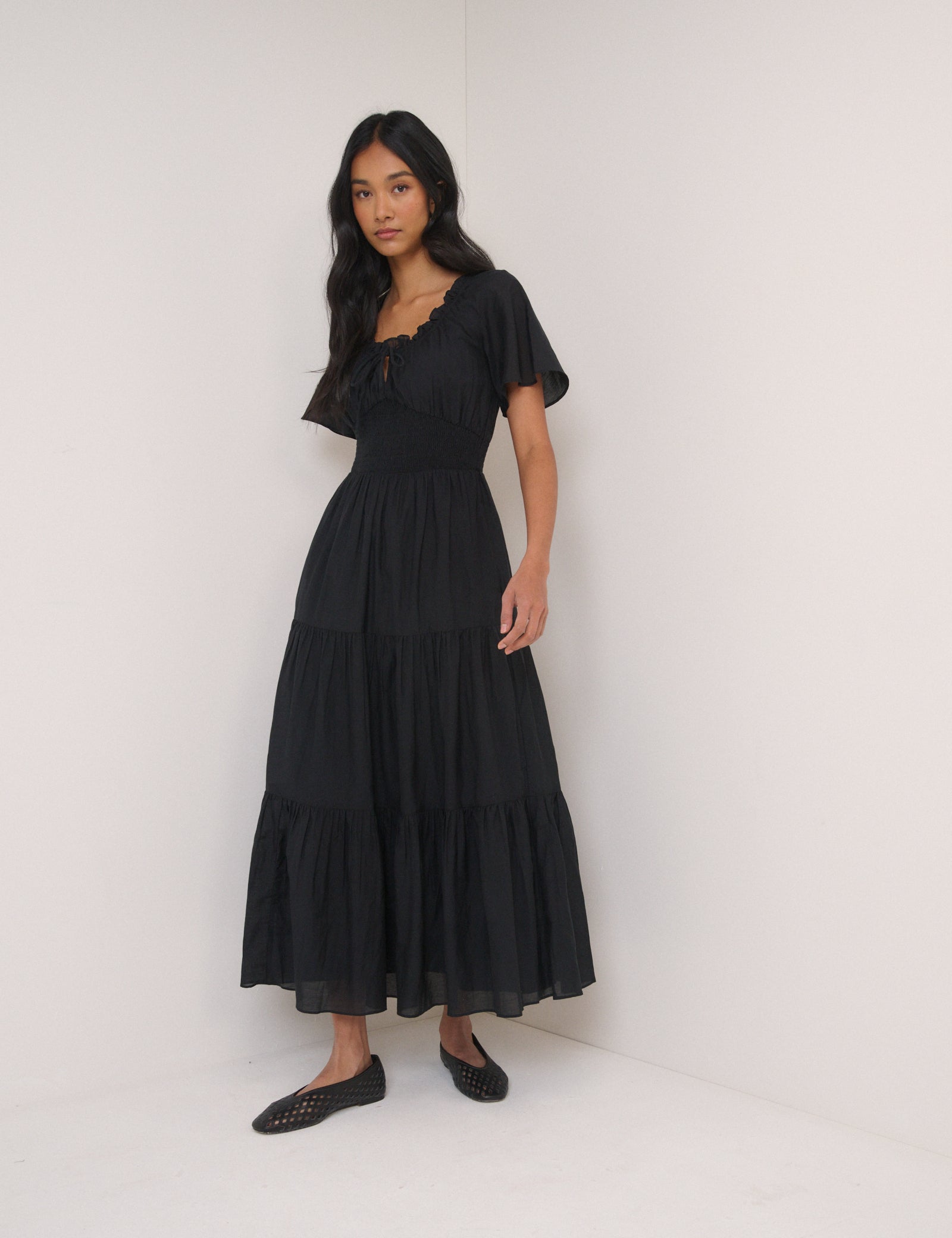 Black Tiered Caliope Midi Dress