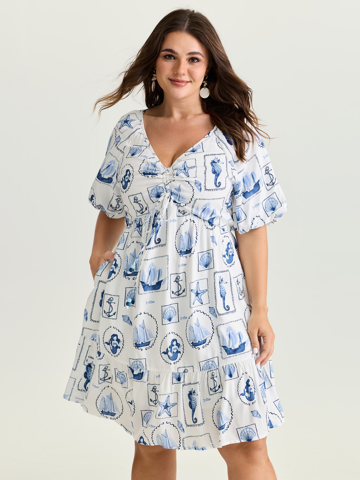 Vitamin-Sea Print Ruched Mini Dress
