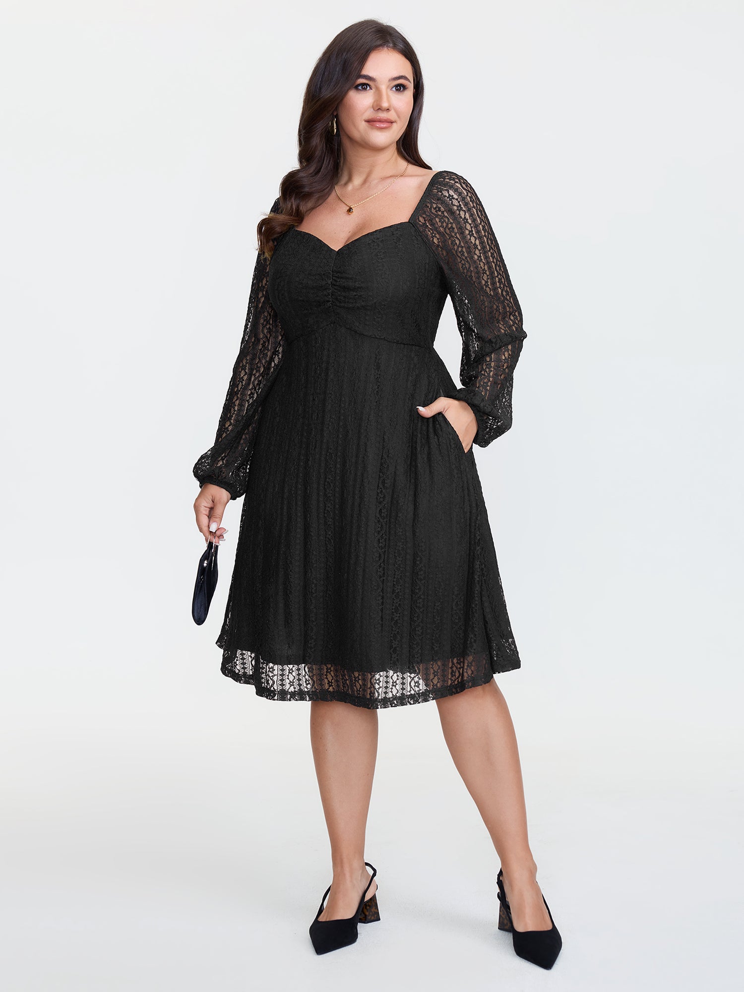 Sweetheart Neckline Sheer Lace Midi Dress