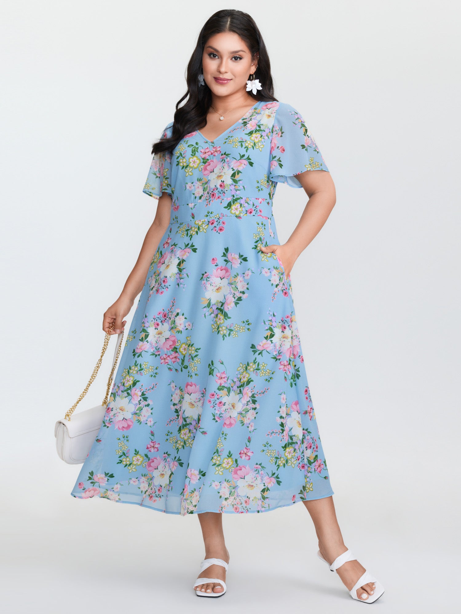 Elegant Floral Print Flowy Maxi Dress