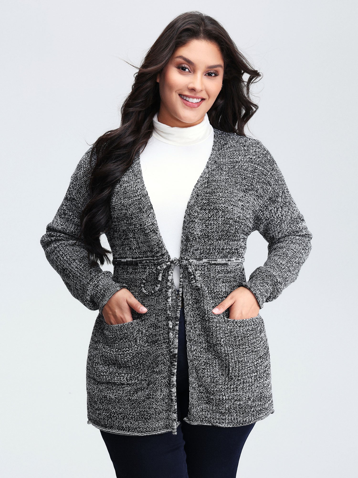 Heather Adjustable Waist Drawstring Knit Cardigan