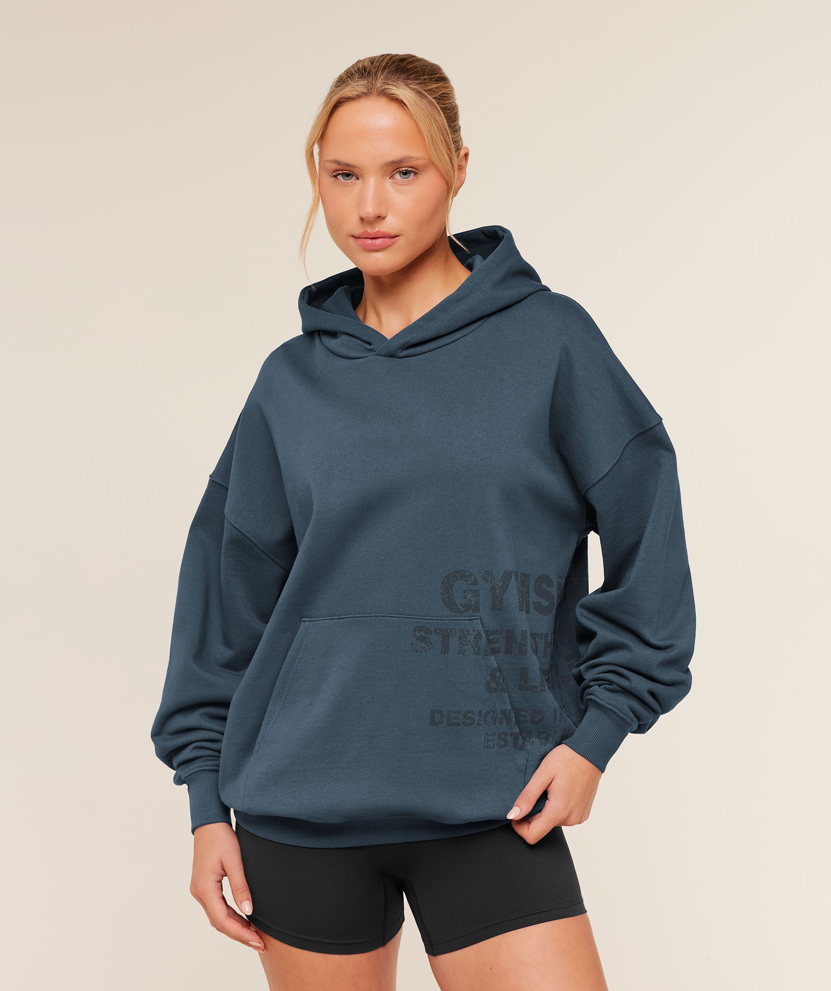 Gymshark Stacked Graphic Hoodie - Stealth Blue