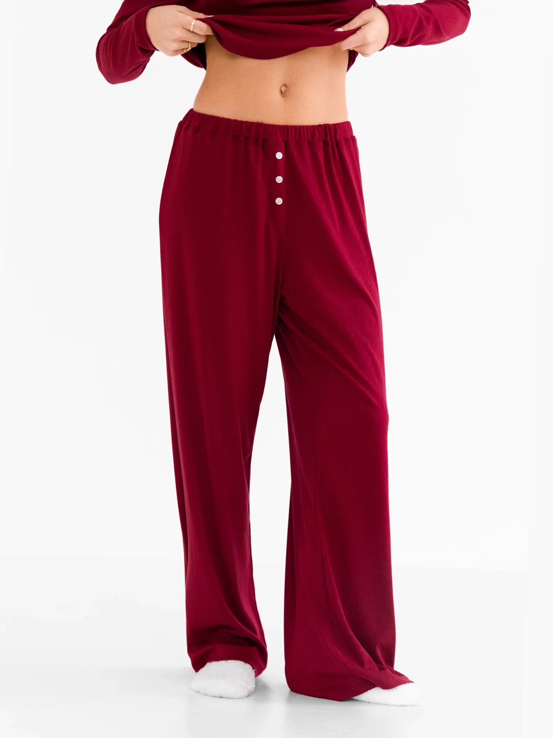 Rosie Pointelle Trousers - Soft Burgundy