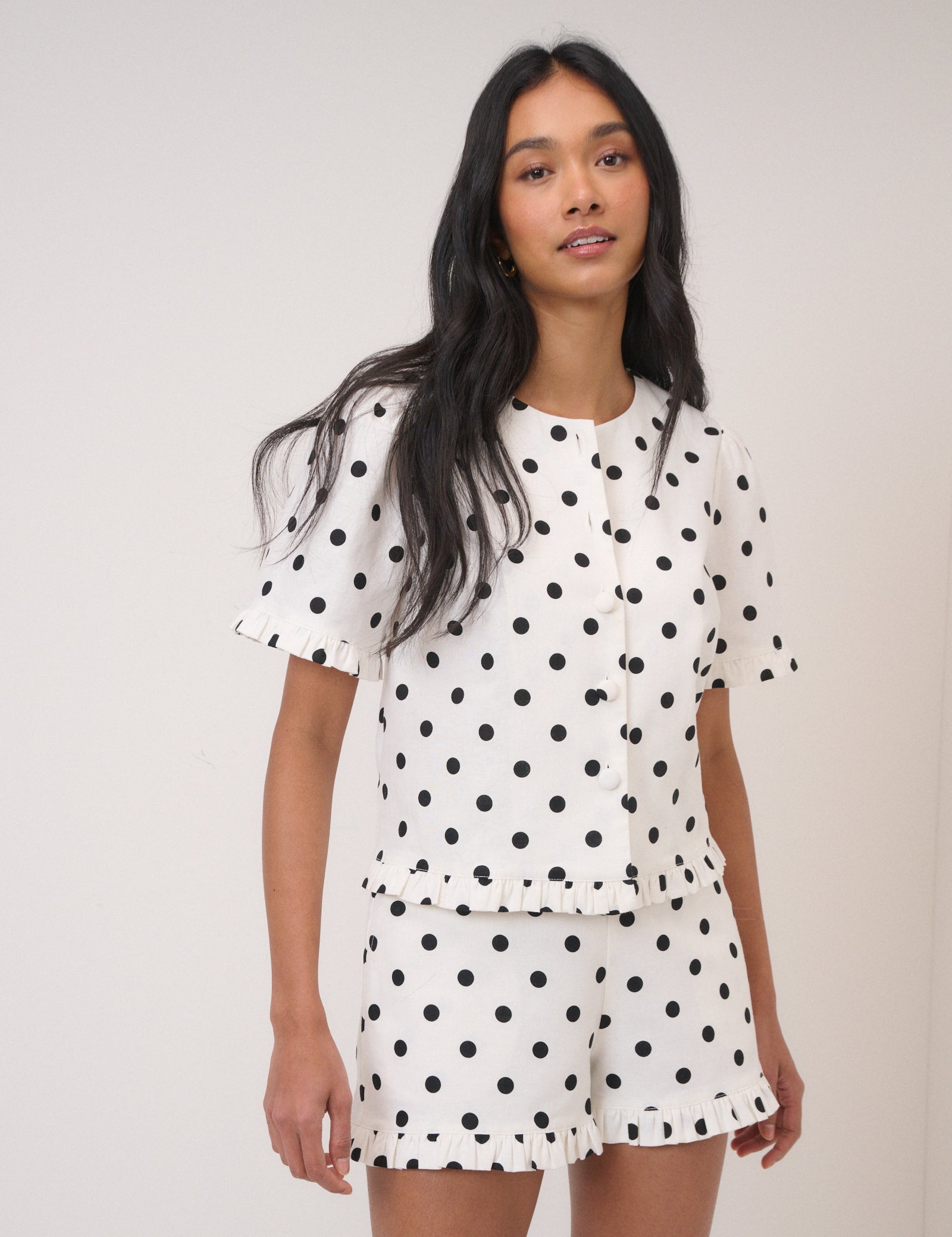 White Polka Dot Tailored Top