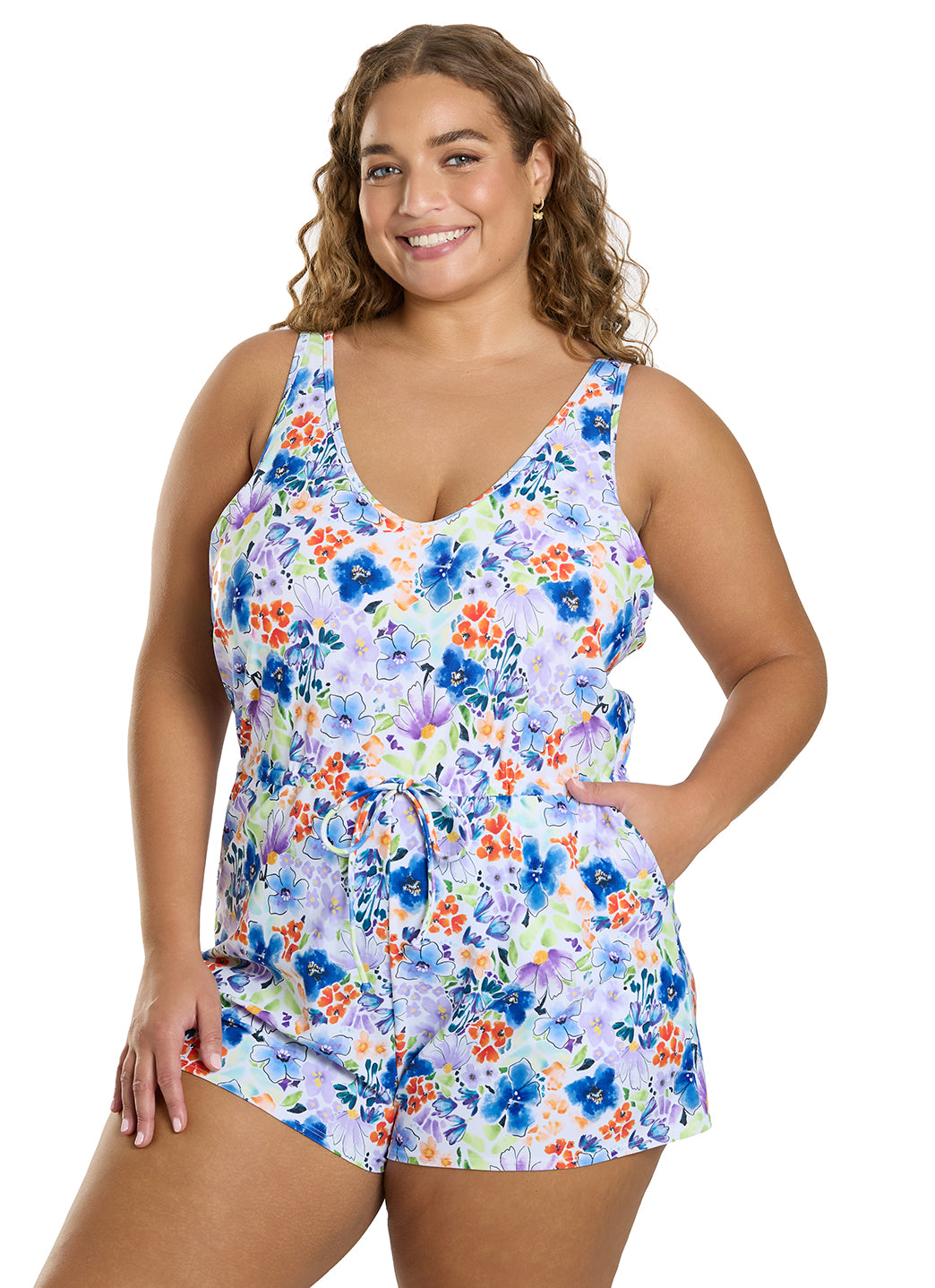 Sporti Plus Size Starlet Printed Tummy Control Swim Romper