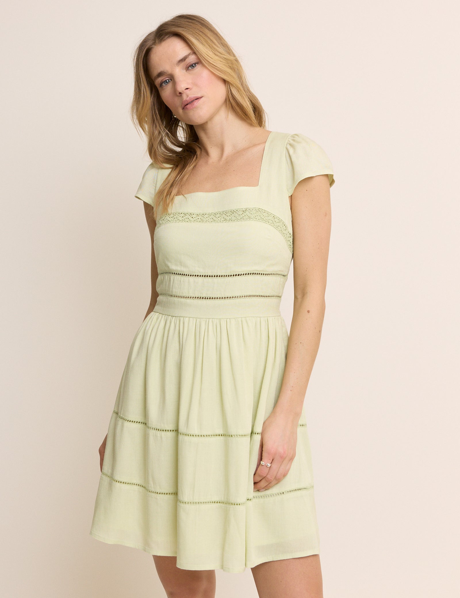 Green Square Neck Jessy Mini Dress