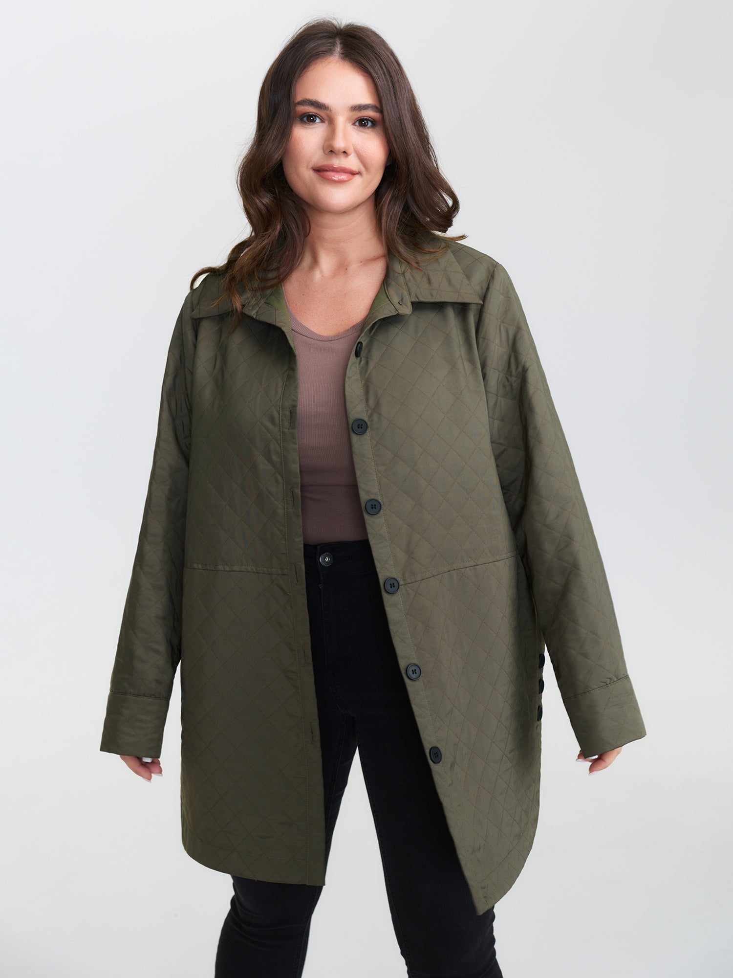 Quilted Button-Front Solid Coat