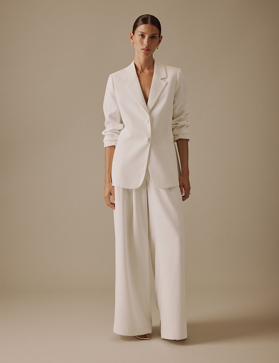White Wide Leg Viera Bridal Trousers