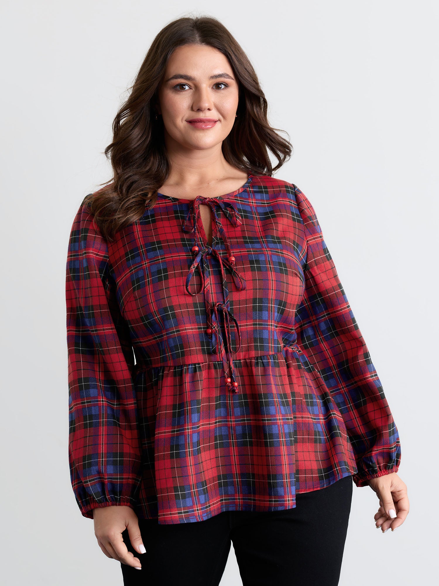 Festive Plaid Bowknots Adjustable Blouse