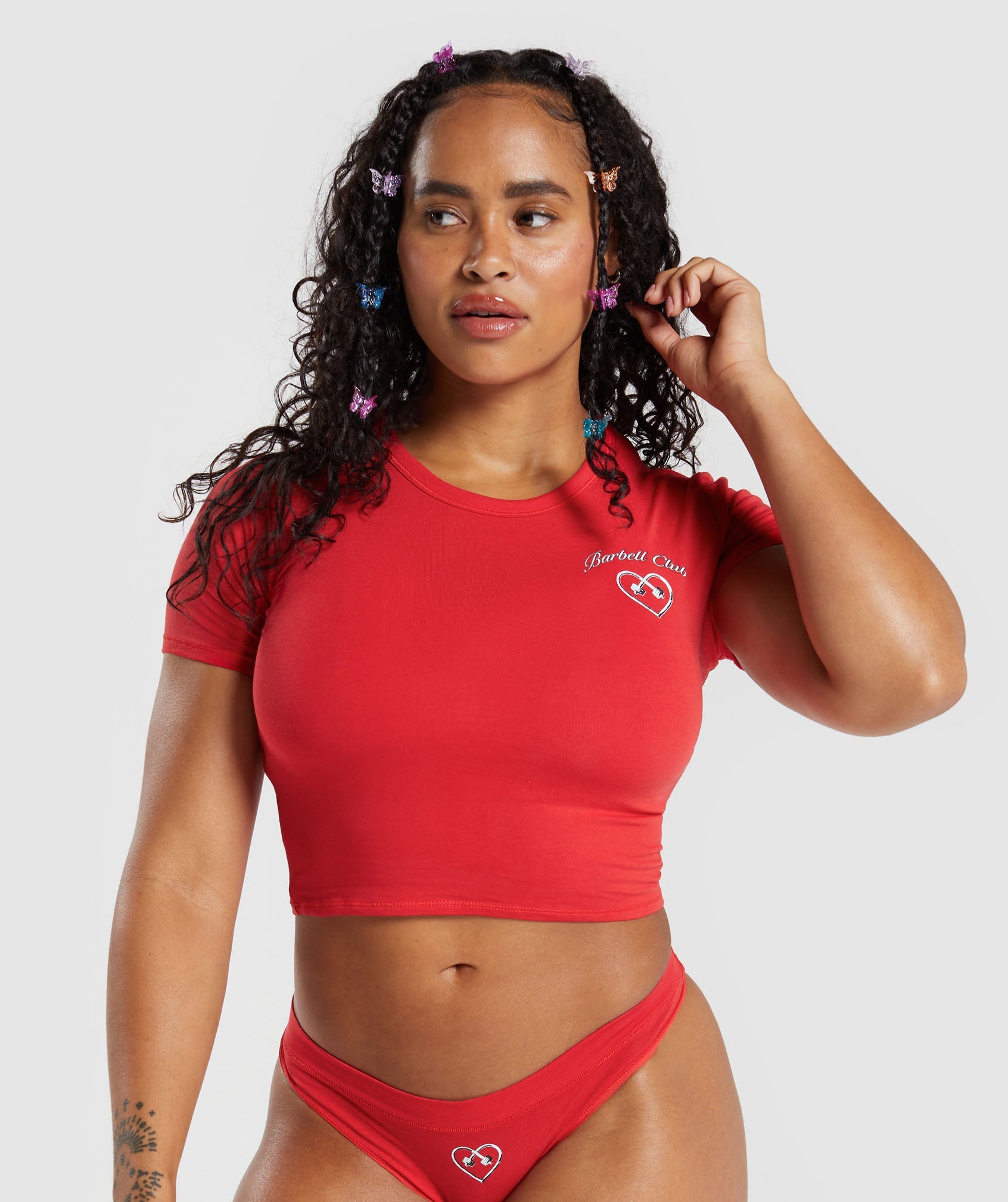 Gymshark Cotton Graphic Crop Top - Jamz Red