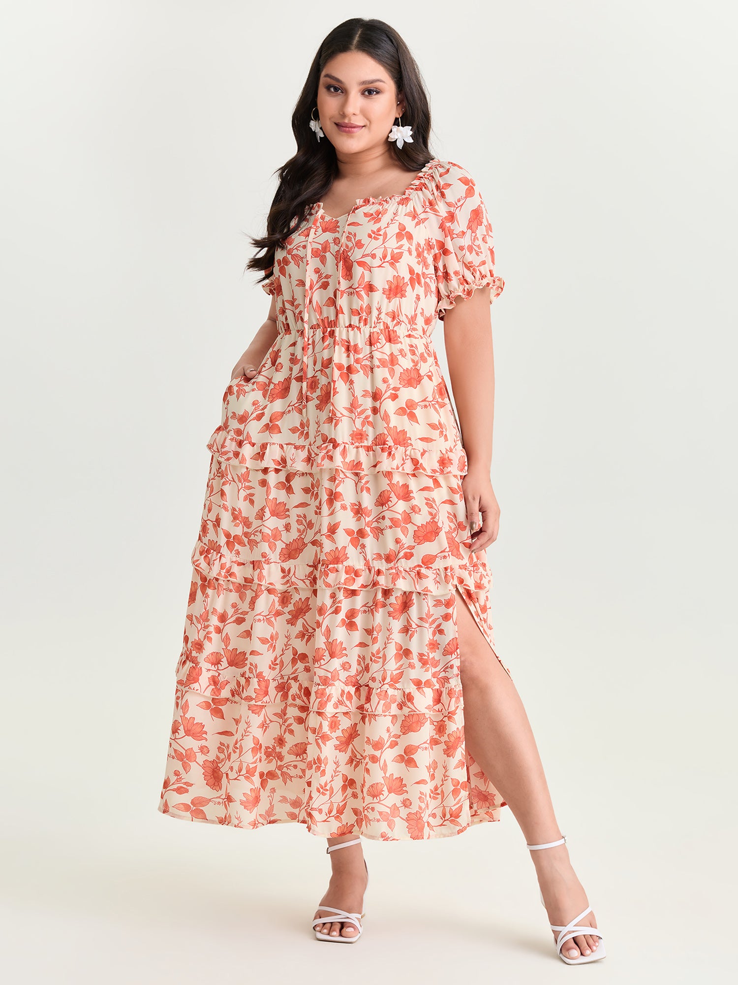 Floral Ruffled Edge Tiered Maxi Dress