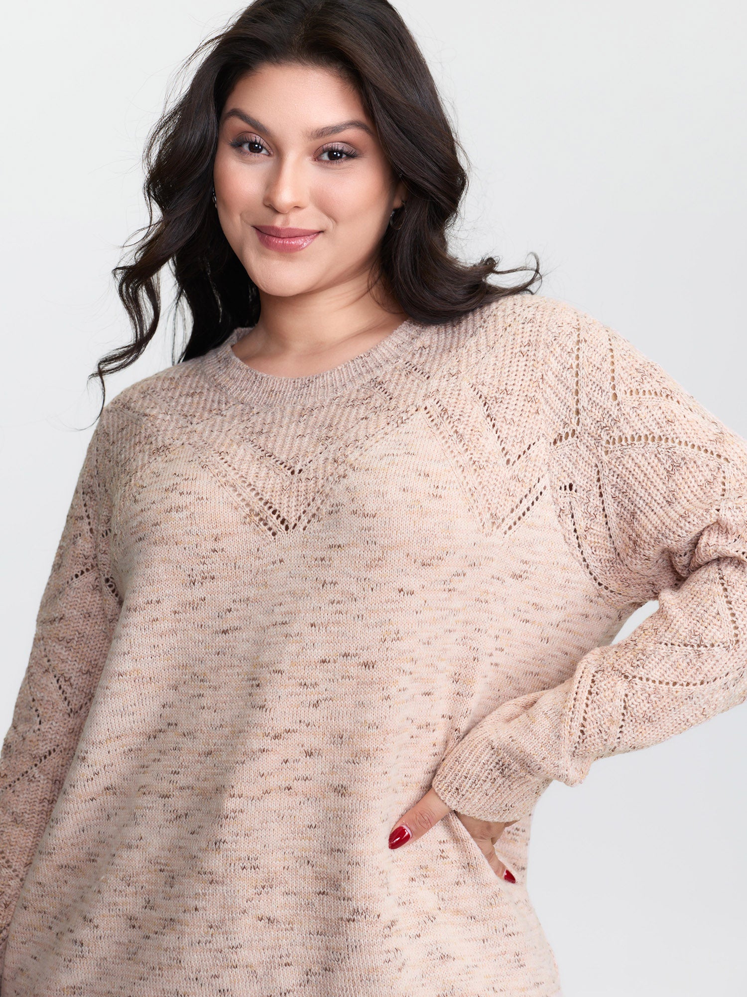 Cut-Out Textured Ribbed Hem Pullover